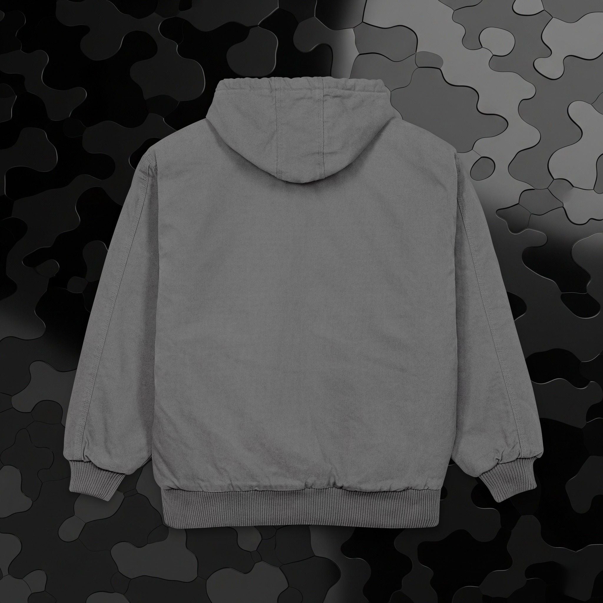 Work Jacket — Embroidered Lion Emblem Hooded Duck Cloth Jacket