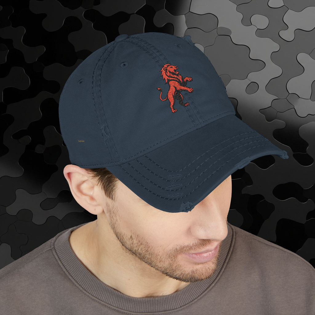 Embroidered Lion Dad Hat — Vintage Washed Baseball Cap