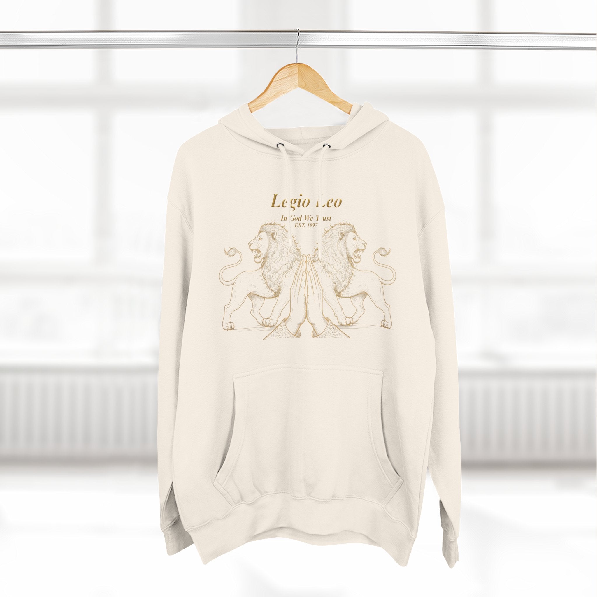Legio Leo Fleece Hoodie – Minimal Gold Script Pullover Guardian Design