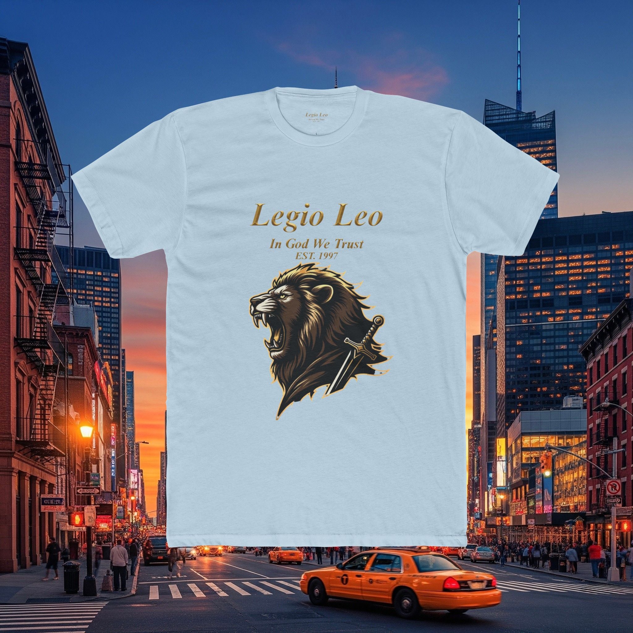 Legio Leo Lion Crest T‑Shirt — "In God We Trust" Vintage Roman Shield Tee