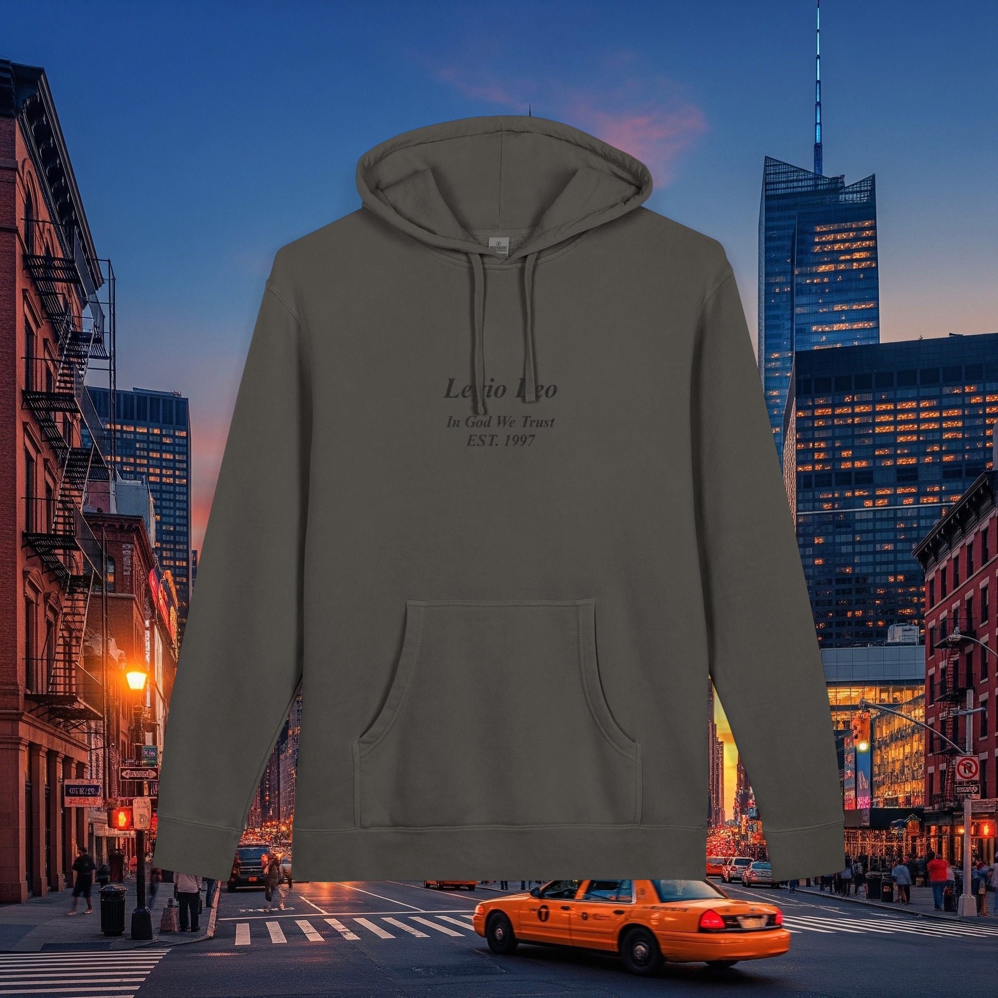 Minimal Olive Pigment-Dyed Hoodie — Subtle Script "Legio Leo" Design