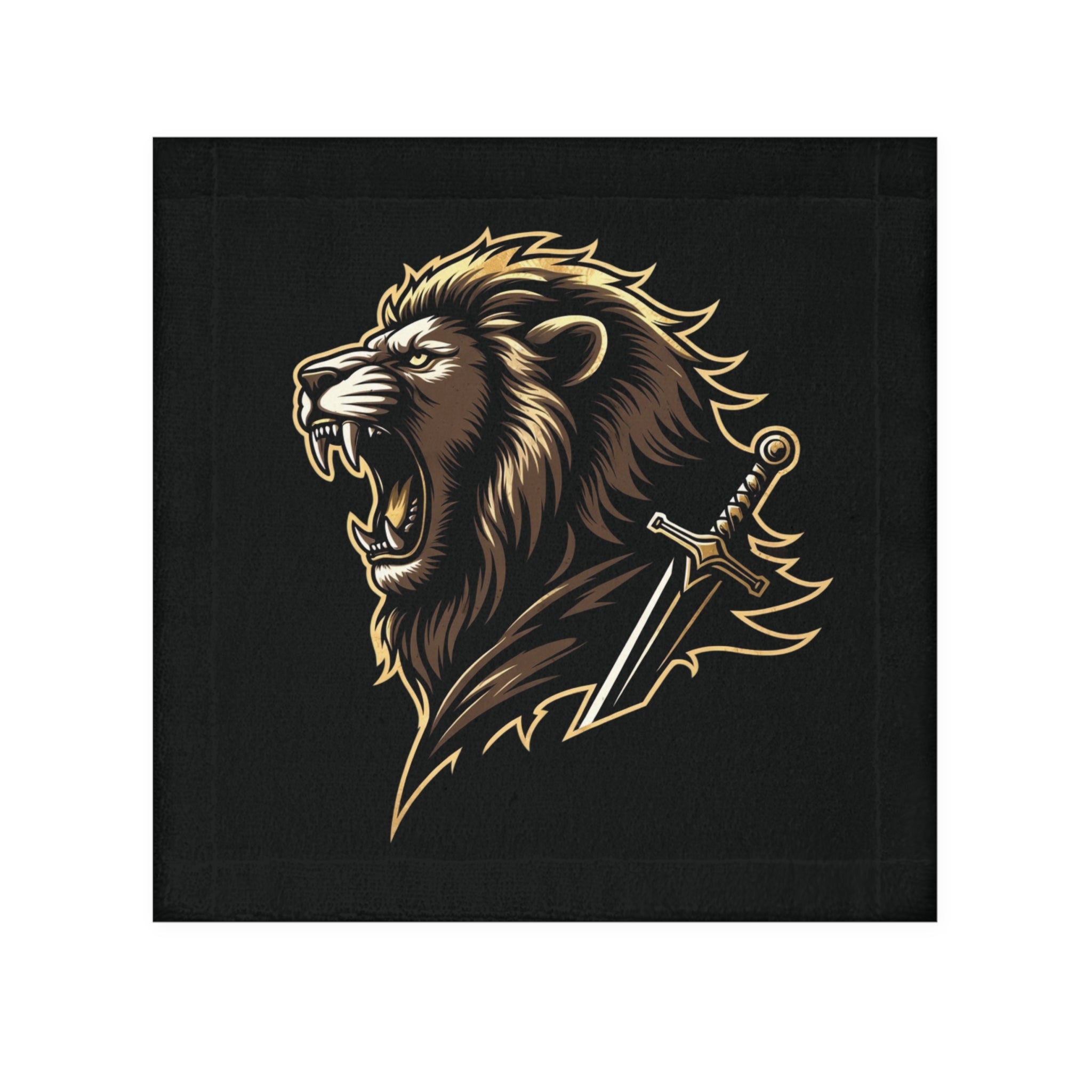 Lion Warrior Face Towel — Bold Roaring Lion Graphic Towel