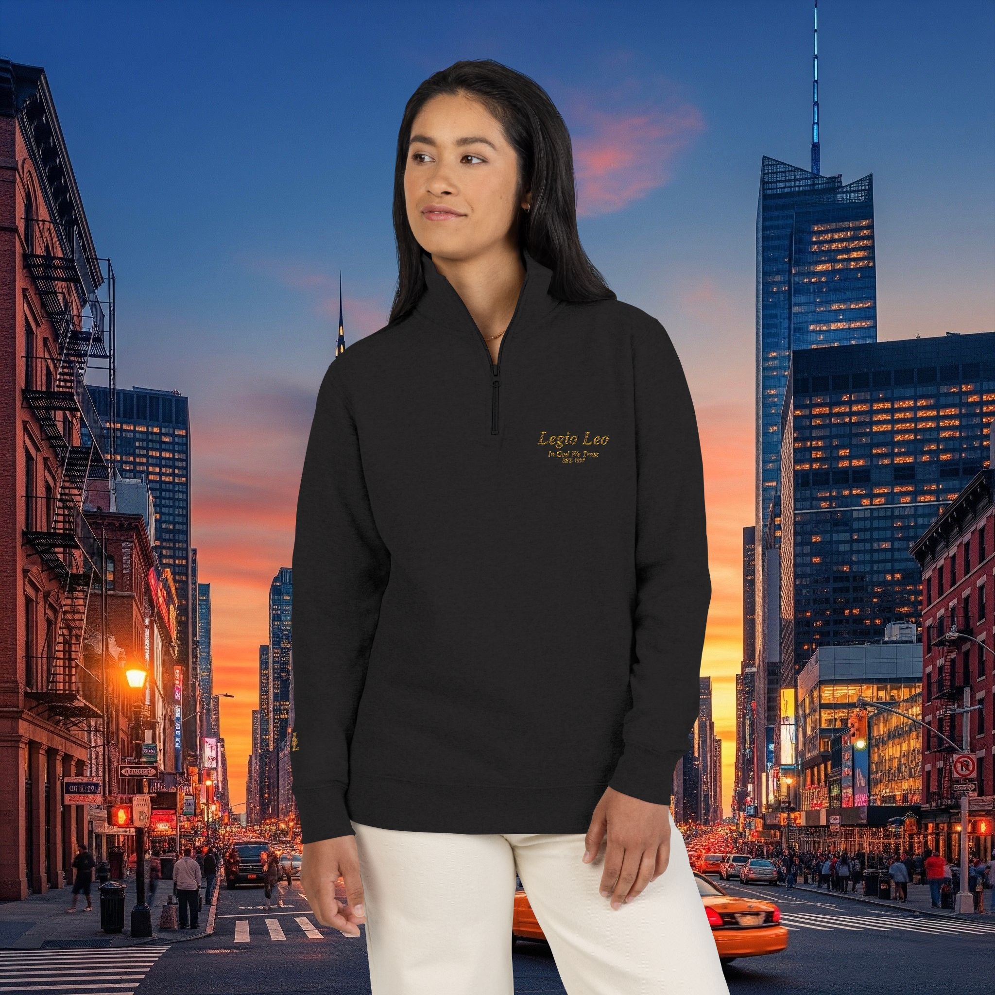 Legio Leo Fleece Pullover - Cozy Zip-Neck Sweatshirt | Legio Leo “In God We Trust” Embroidery