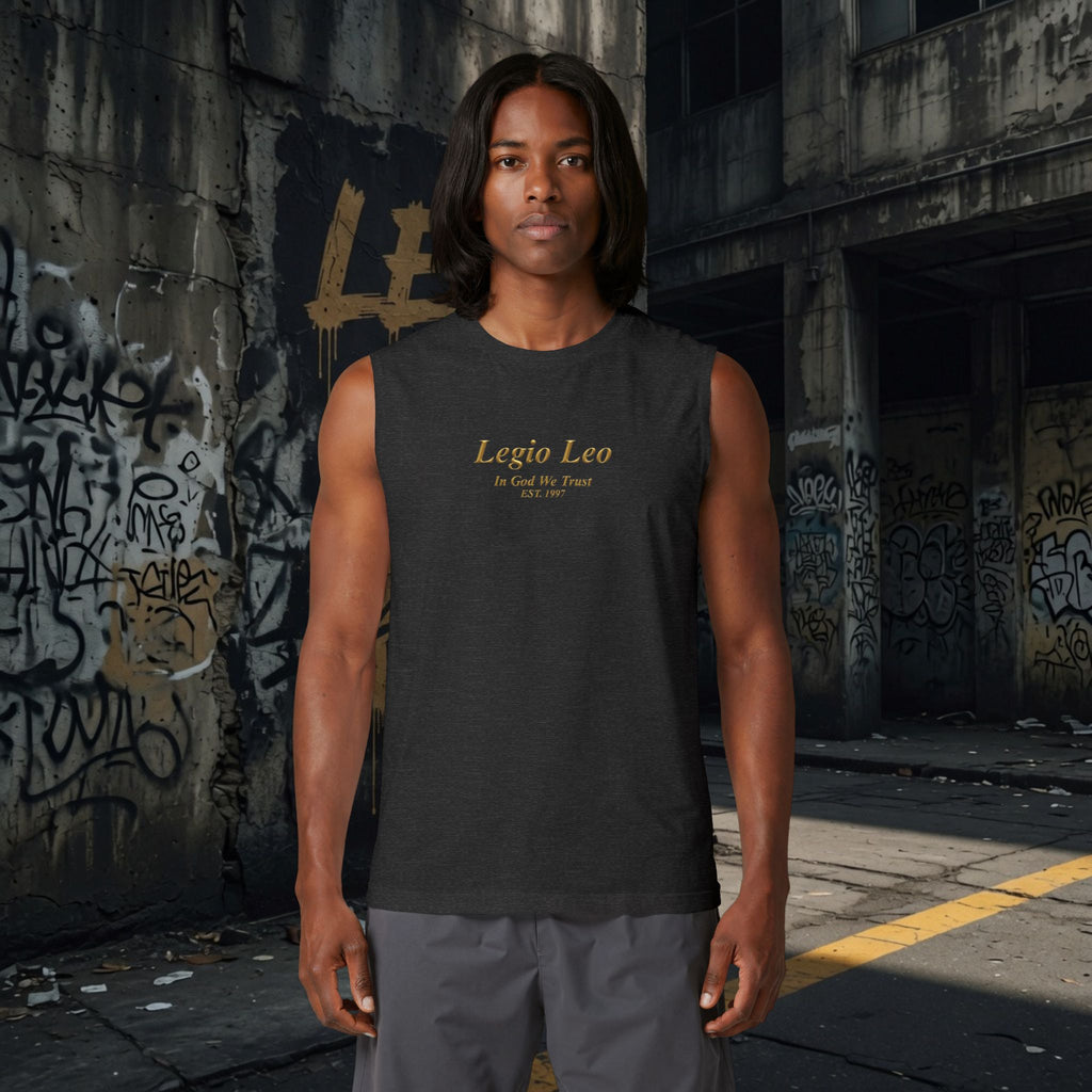 Muscle Tank — "Legio Leo" Minimalist Gold Script Fitness Top