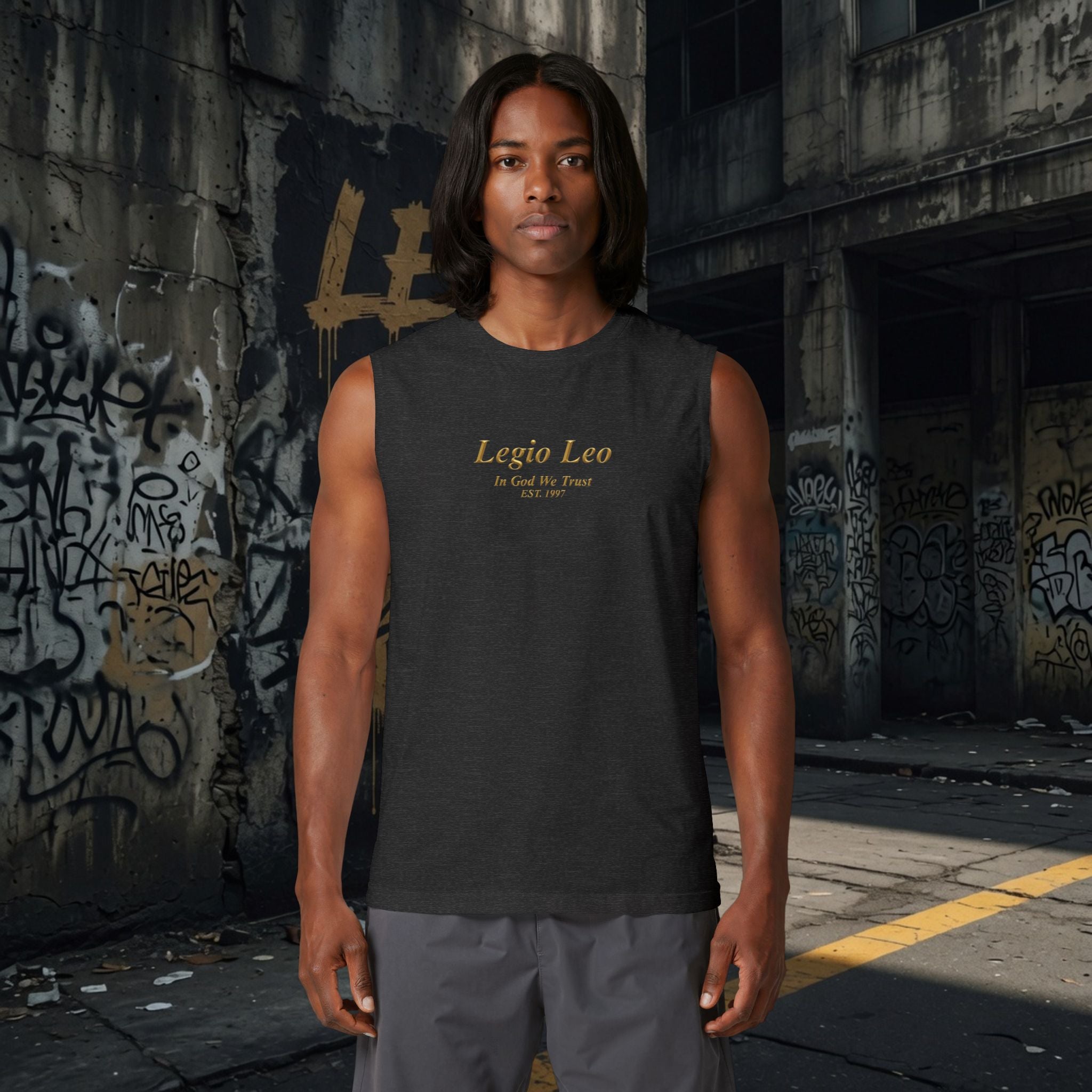 Muscle Tank — "Legio Leo" Minimalist Gold Script Fitness Top