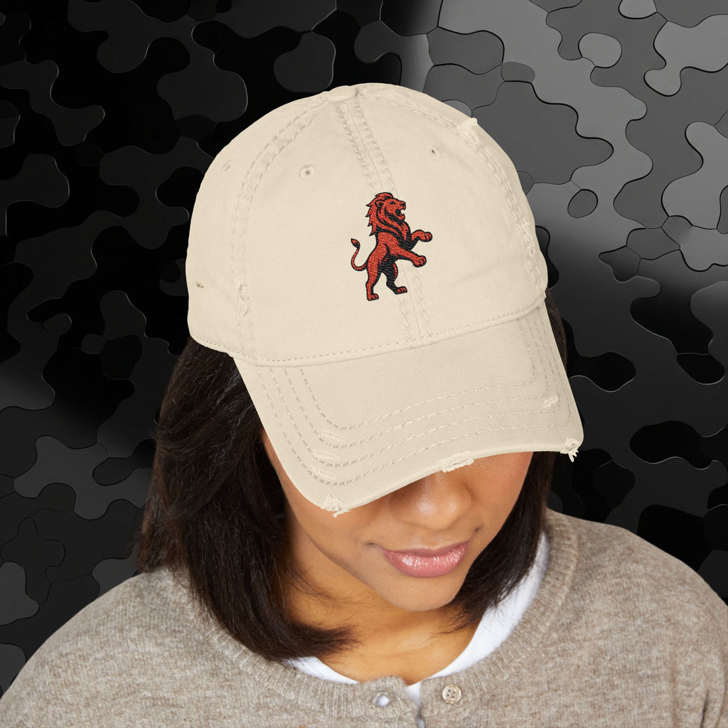 Embroidered Lion Dad Hat — Vintage Washed Baseball Cap