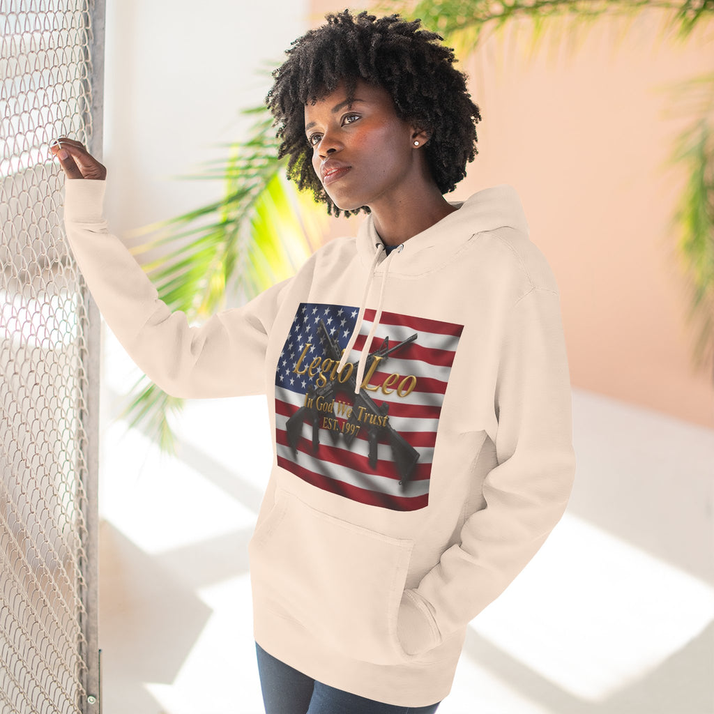 Legio Leo American Flag Fleece Hoodie – Minimal Gold Script Pullover Warrior Design