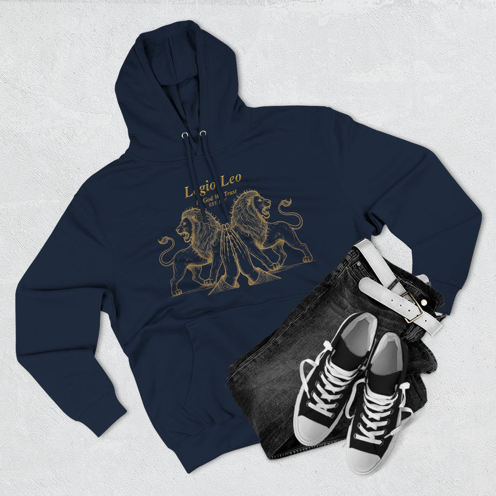 Legio Leo Fleece Hoodie – Minimal Gold Script Pullover Guardian Design