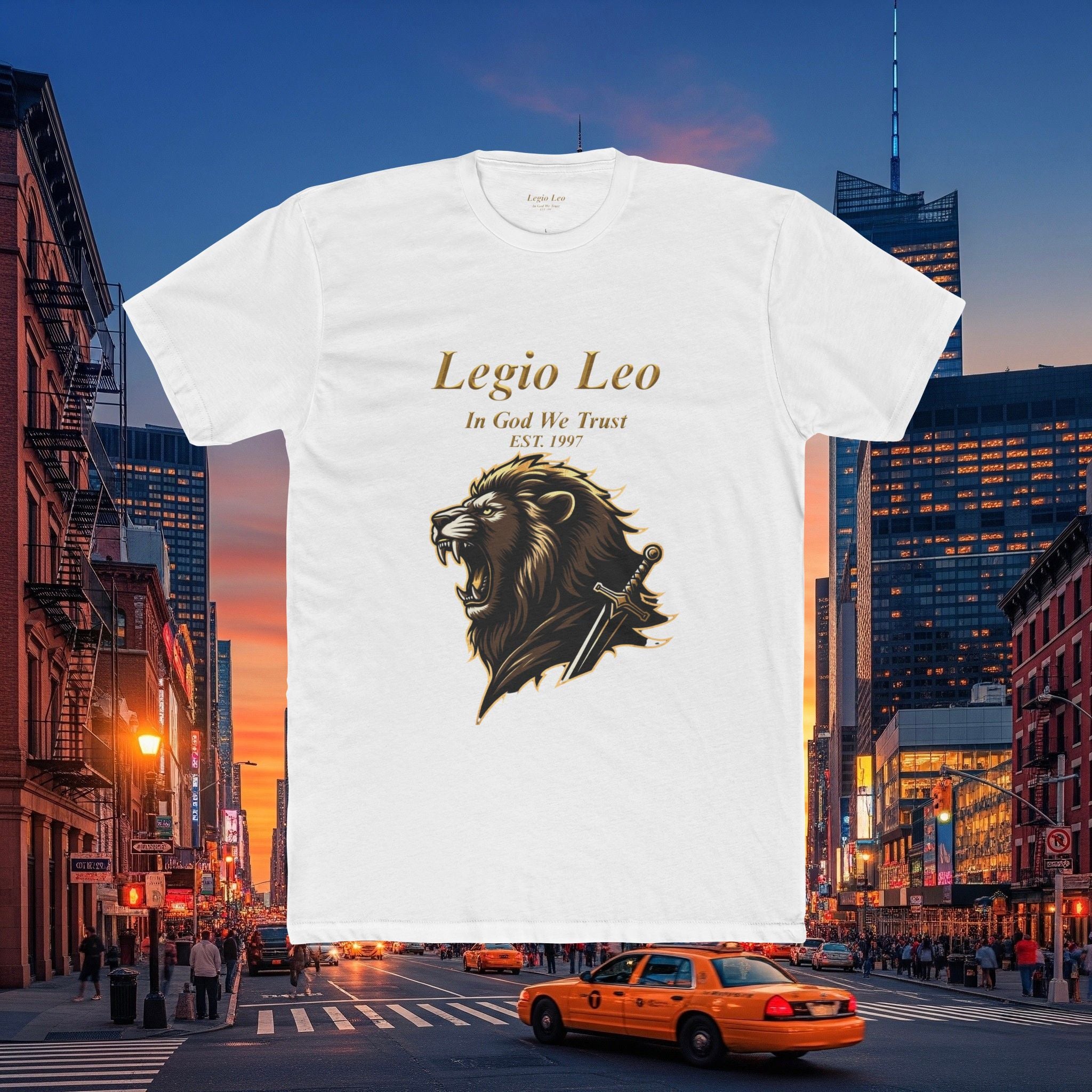 Legio Leo Lion Crest T‑Shirt — "In God We Trust" Vintage Roman Shield Tee