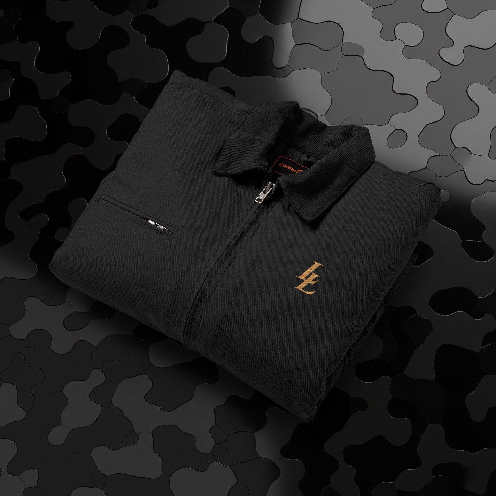 Legio Leo by DZ Royal Embroidered Duck Cloth Work Jacket — Durable Black Canvas Utility Coat