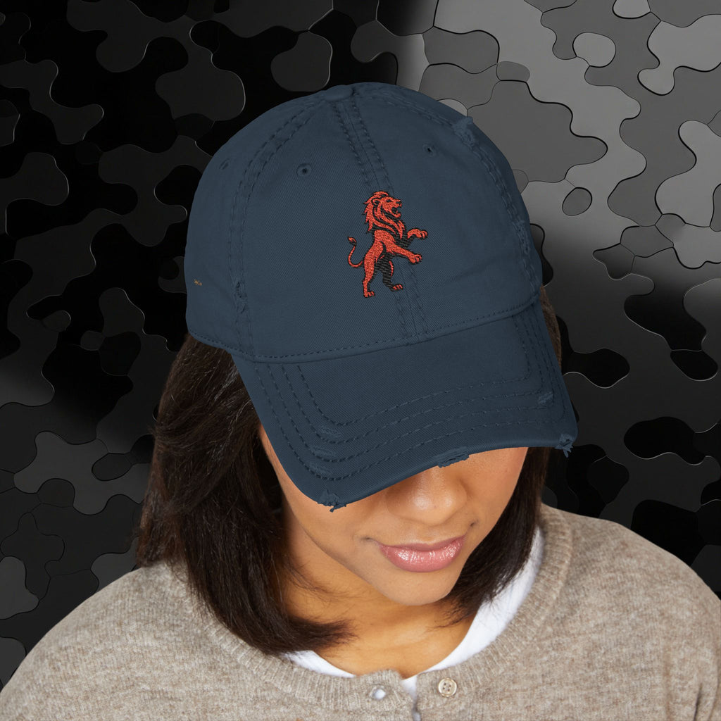 Embroidered Lion Dad Hat — Vintage Washed Baseball Cap