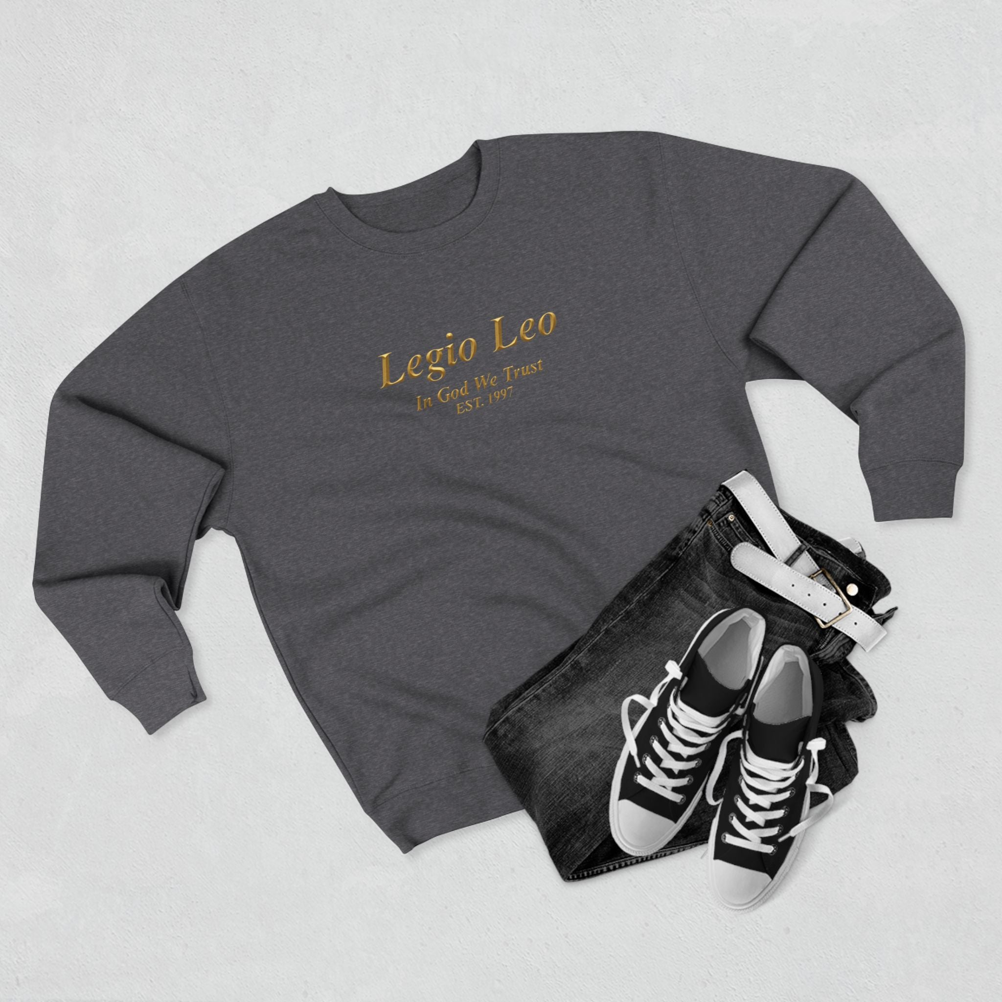 Legio Leo Crewneck Sweatshirt — 'In God We Trust' Minimalist Logo Sweatshirt