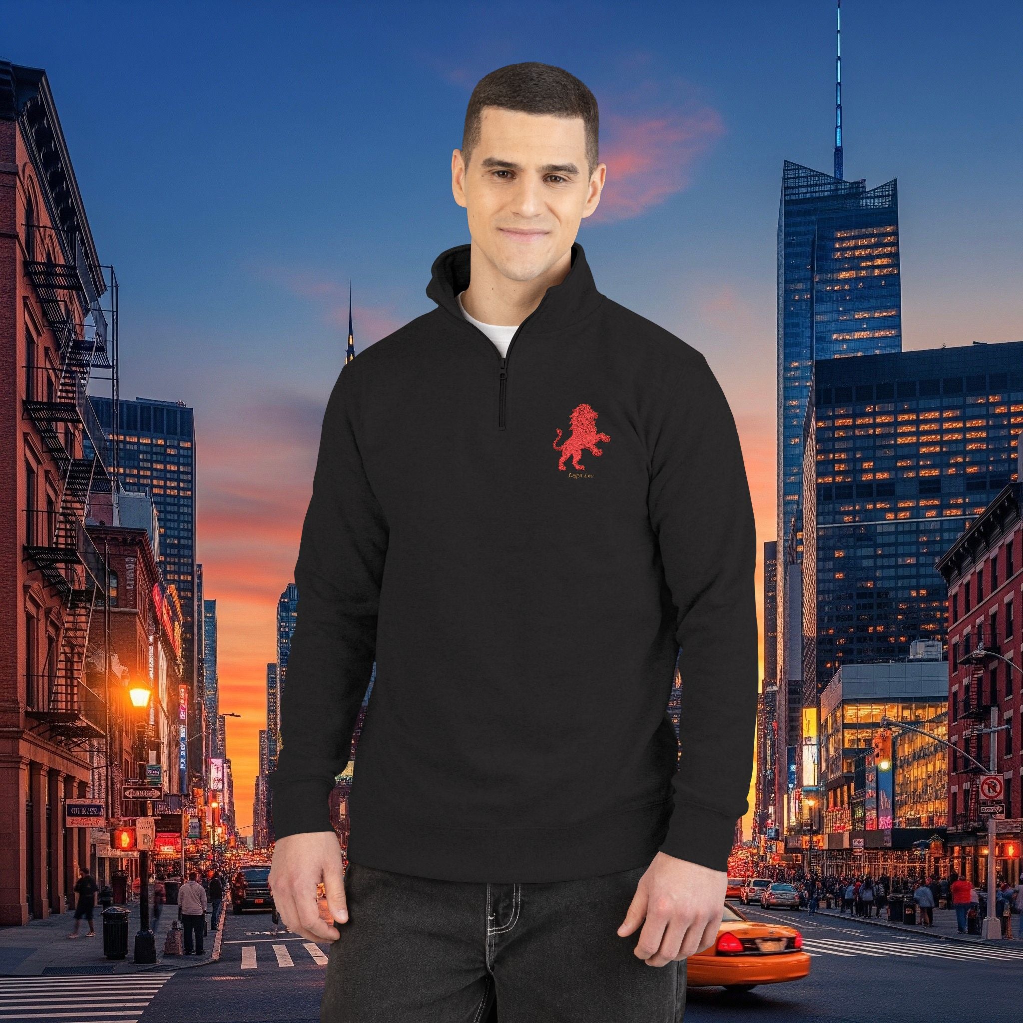 Legio Leo by DZ Royal Embroidered Lion Fleece Pullover - Cozy Zip-Neck Sweatshirt