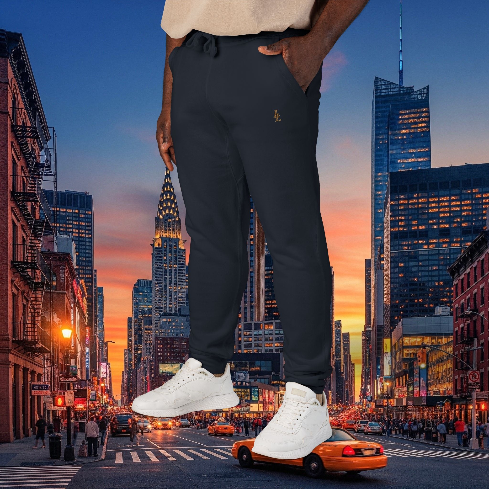 Legio Leo Sweatpants — OverLapping L’s Embroidery Design Cozy Fleece Joggers