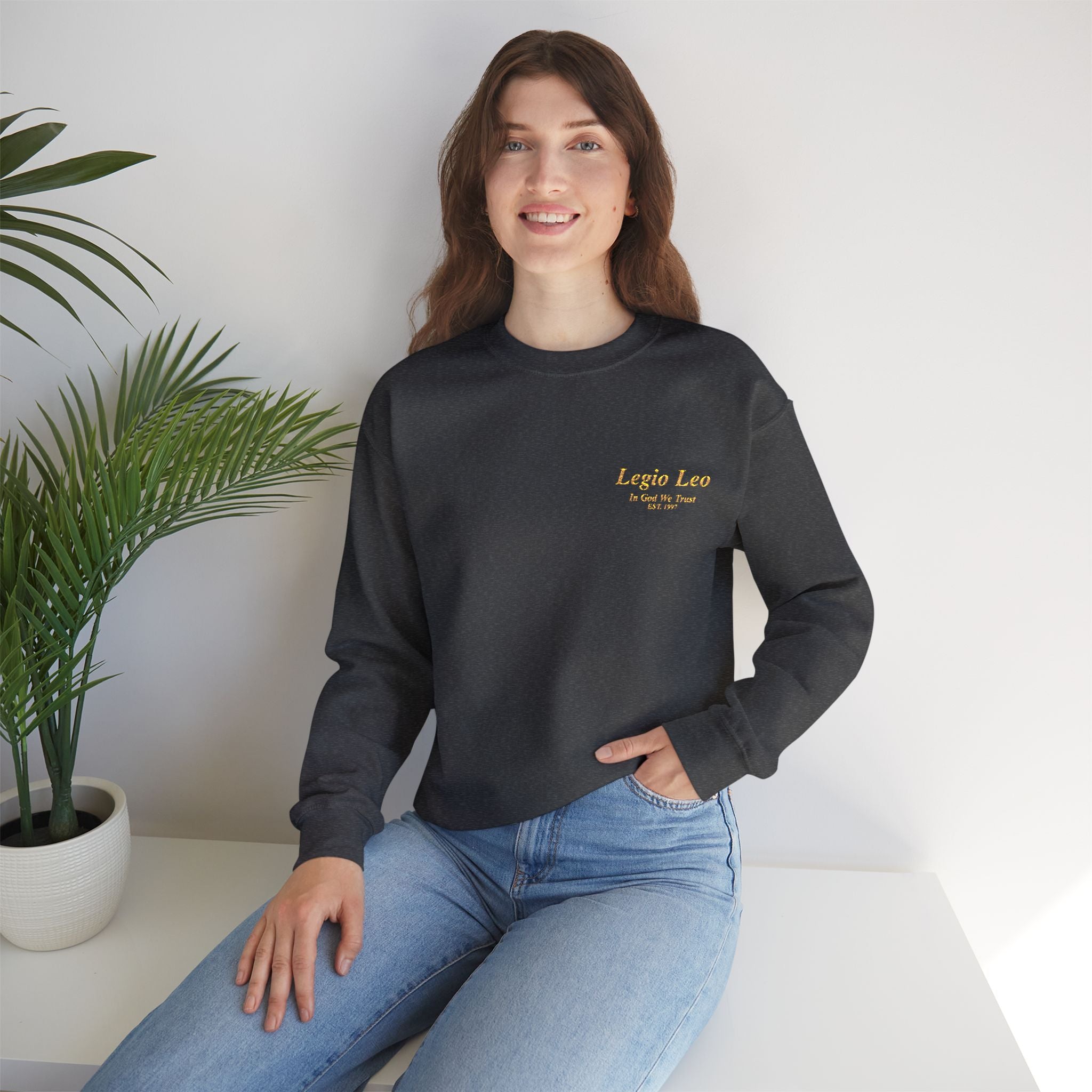 Legio Leo Crewneck Sweatshirt | In God We Trust Embroidery