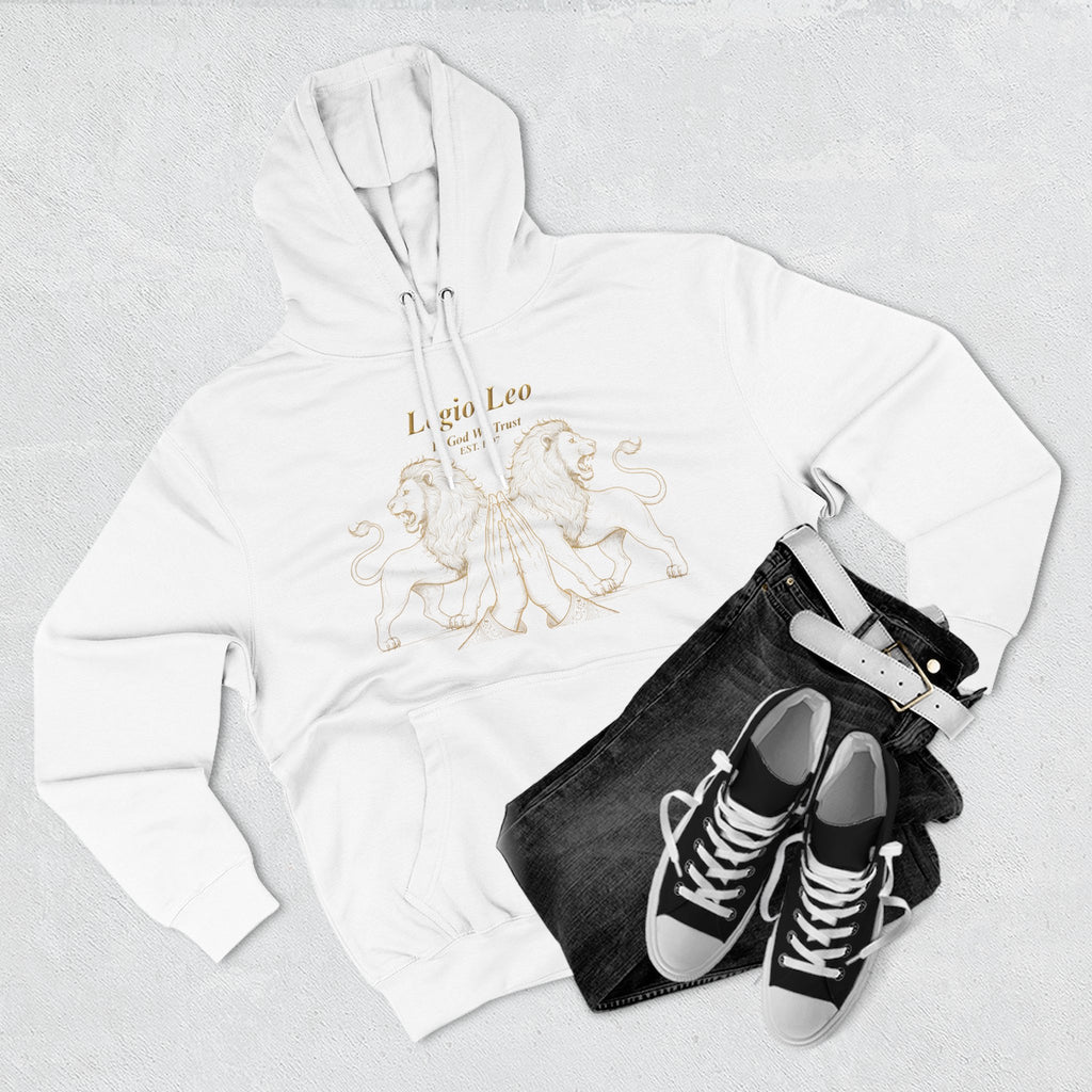 Legio Leo Fleece Hoodie – Minimal Gold Script Pullover Guardian Design