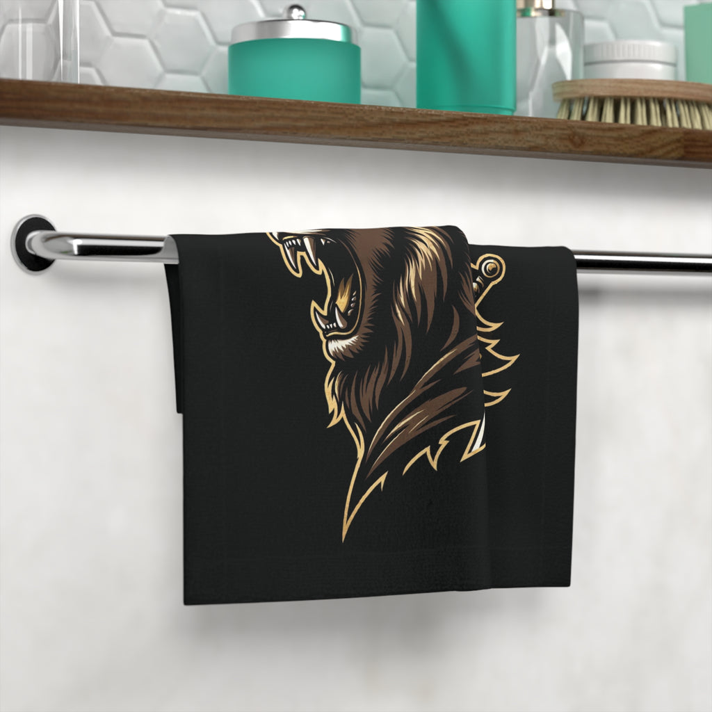 Lion Warrior Face Towel — Bold Roaring Lion Graphic Towel