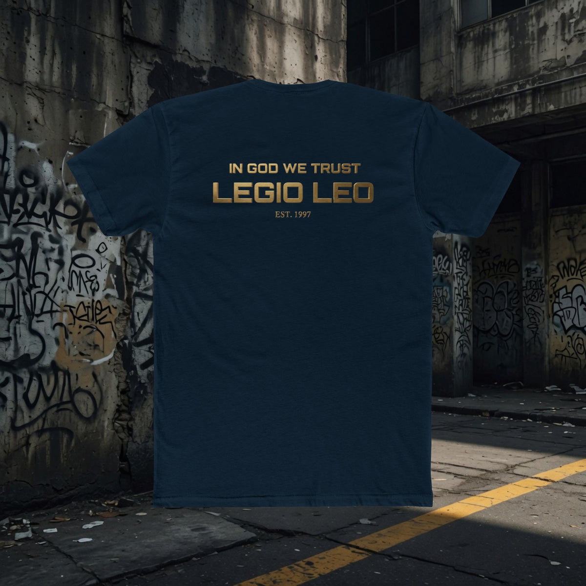 Legio Leo Graphic Tee — "In God We Trust" Back Print Cotton T-Shirt