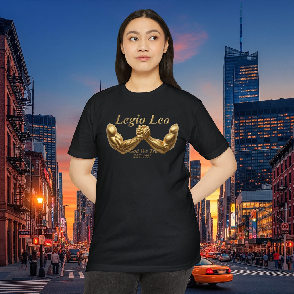 Legio Leo Strength T-Shirt — 'Legio Leo' Gold Arm Wrestling Design