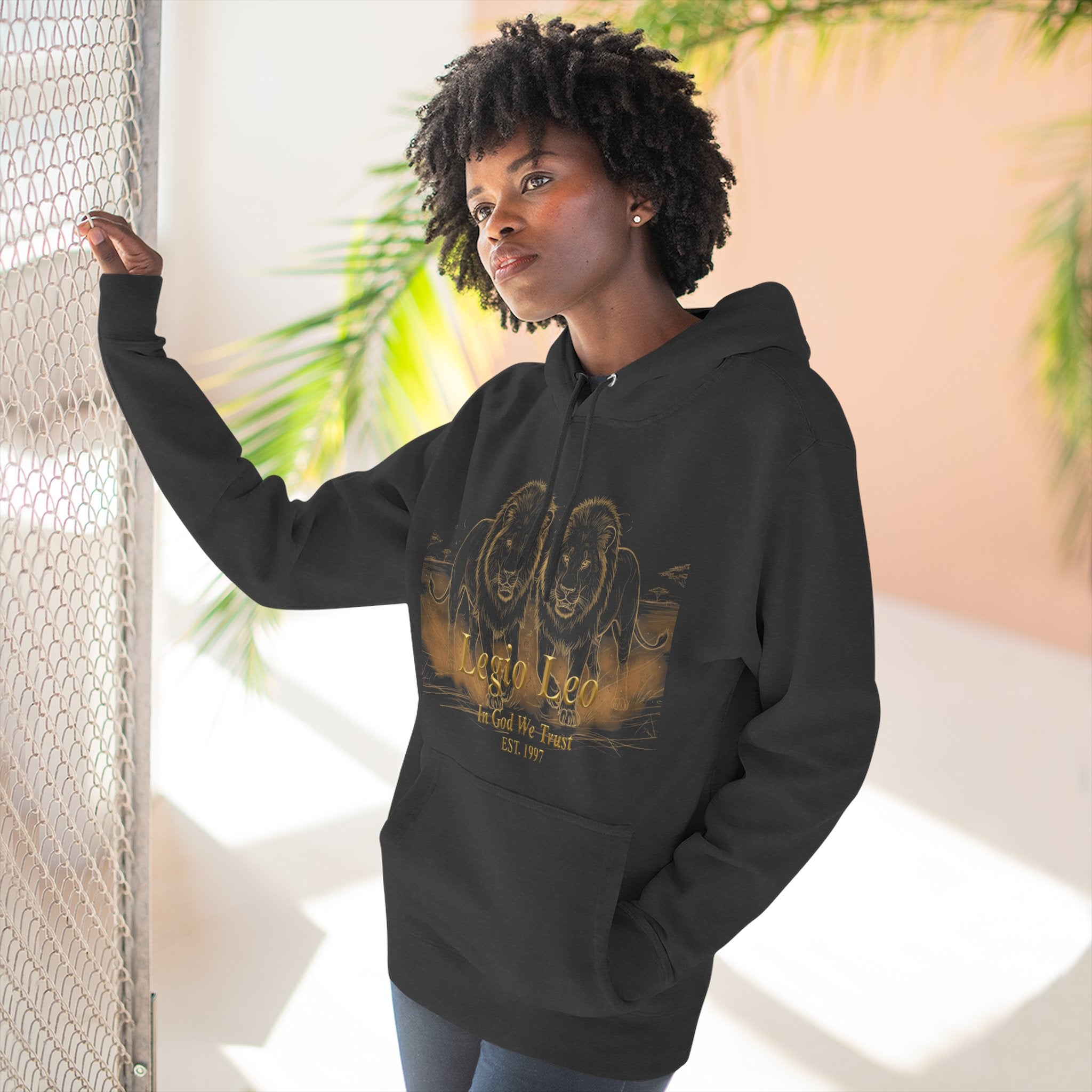 Legio Leo Fleece Hoodie – Minimal Gold Script Brothers 4 Life Pullover