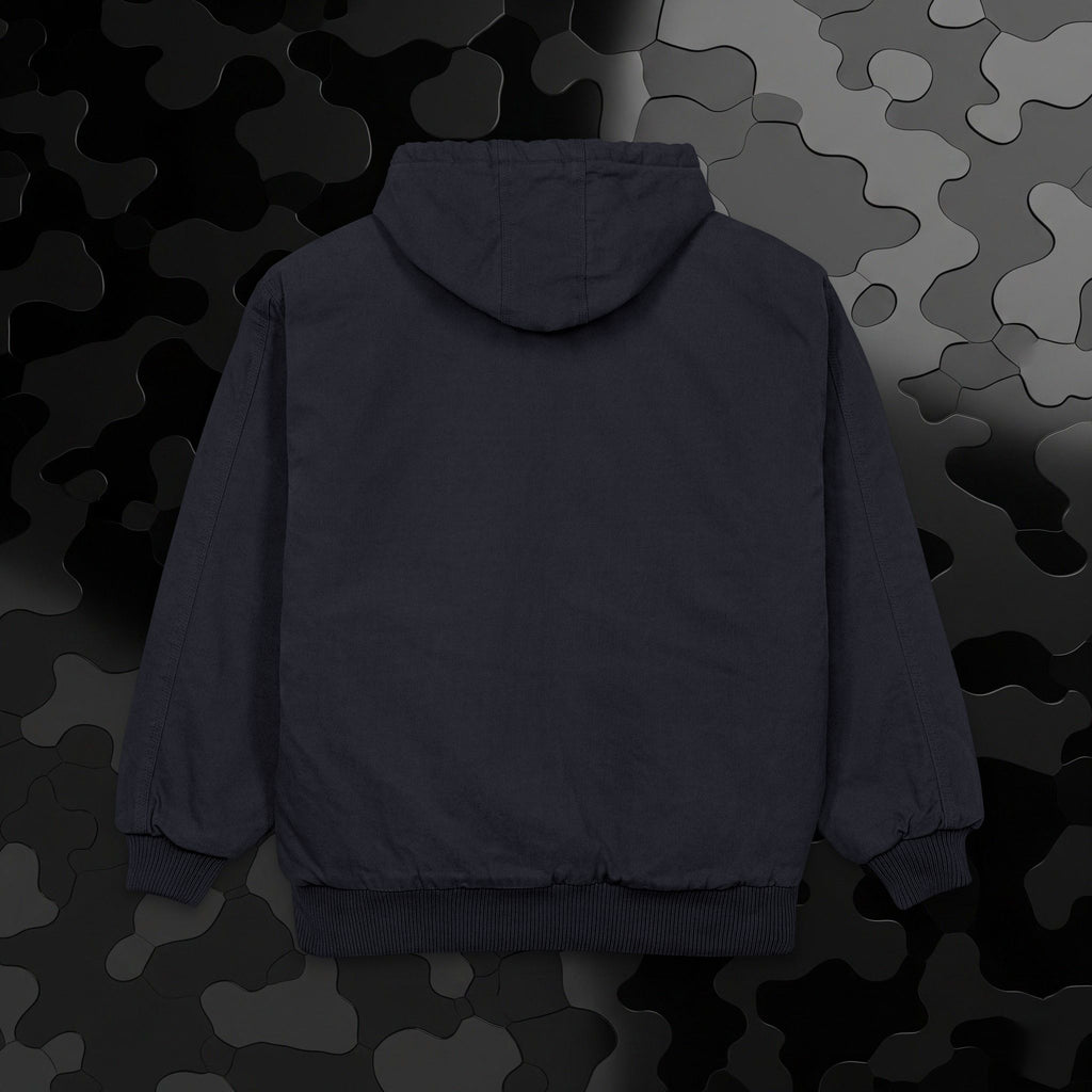 Work Jacket — Embroidered Lion Emblem Hooded Duck Cloth Jacket
