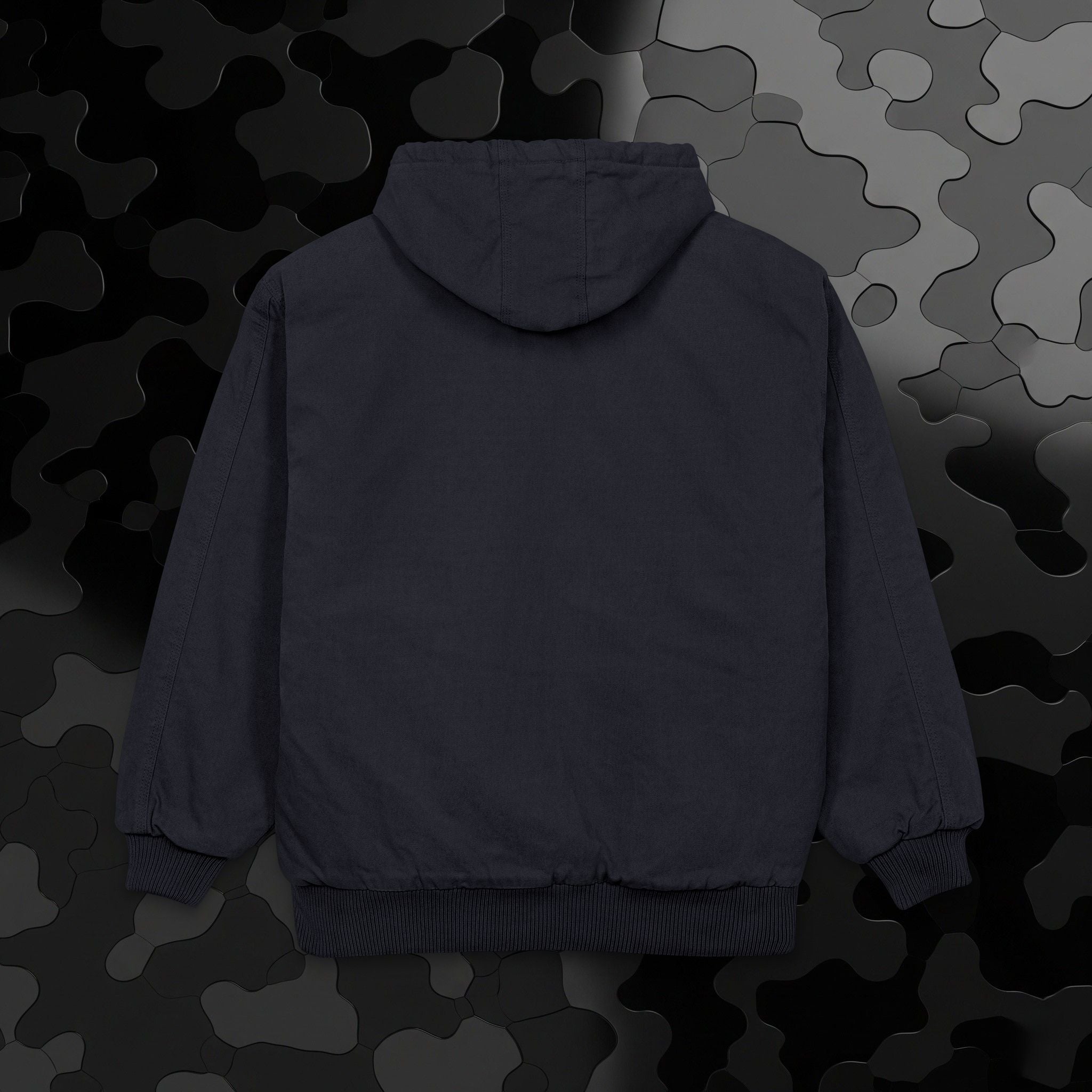 Work Jacket — Embroidered Lion Emblem Hooded Duck Cloth Jacket
