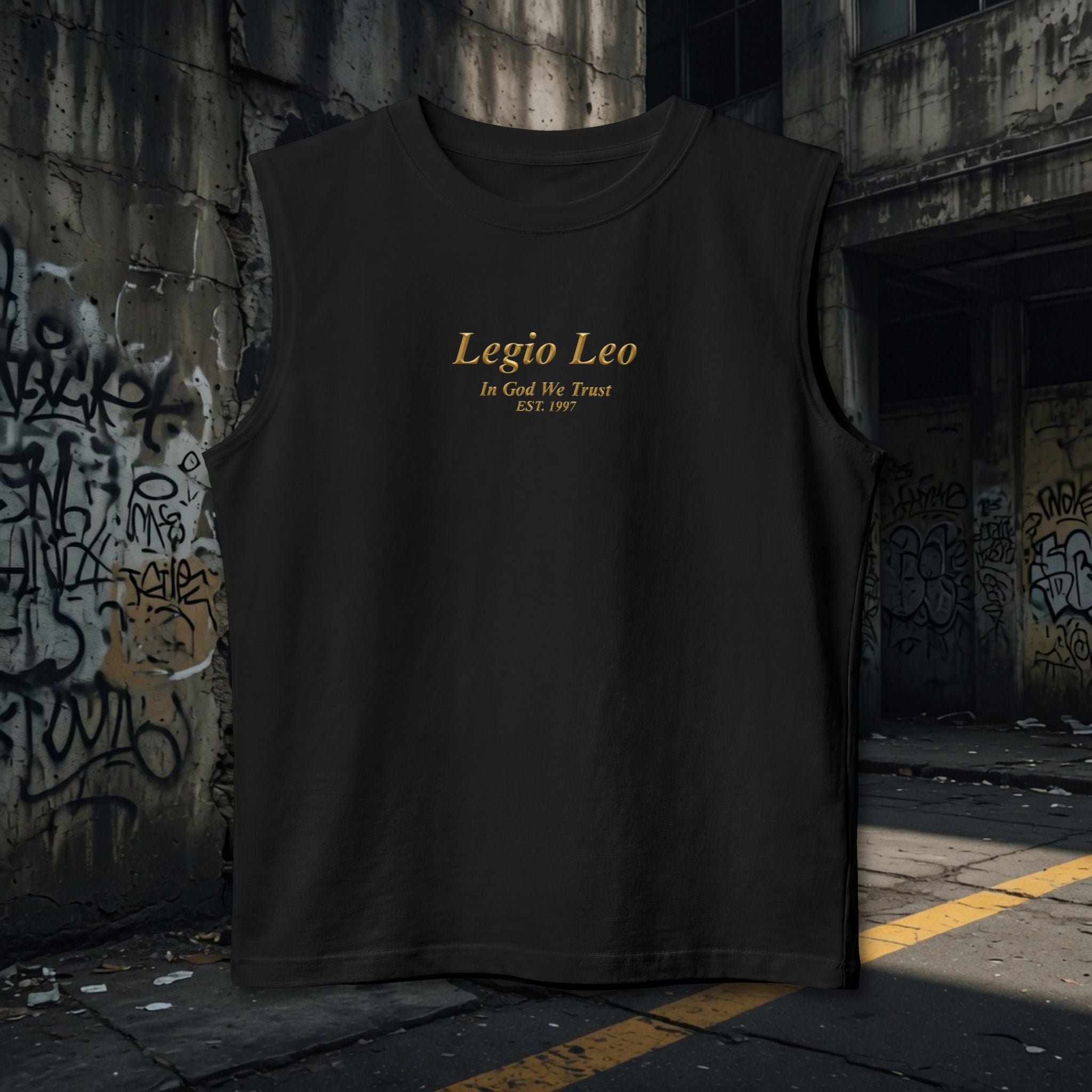 Muscle Tank — "Legio Leo" Minimalist Gold Script Fitness Top