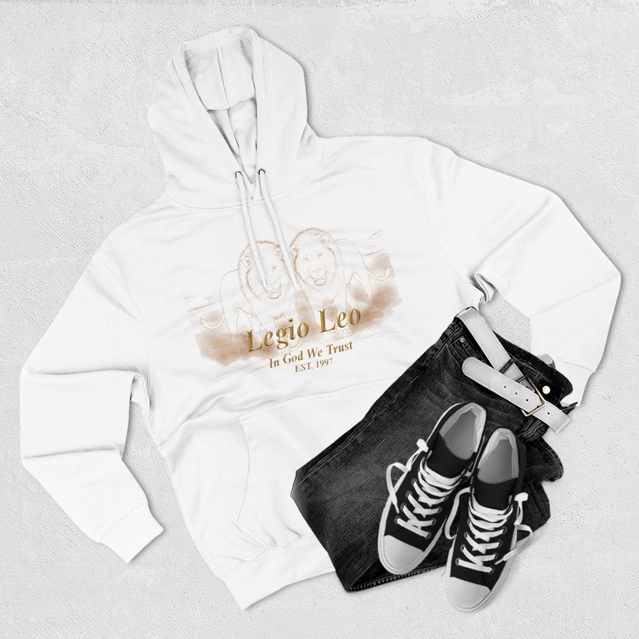 Legio Leo Fleece Hoodie – Minimal Gold Script Brothers 4 Life Pullover
