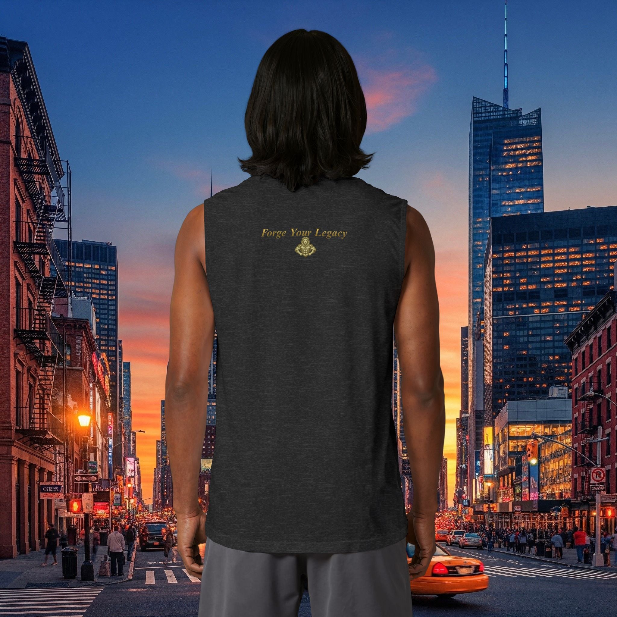 Lion Crest Muscle Tank — "Forge Your Legacy" Athletic Sleeveless Tee