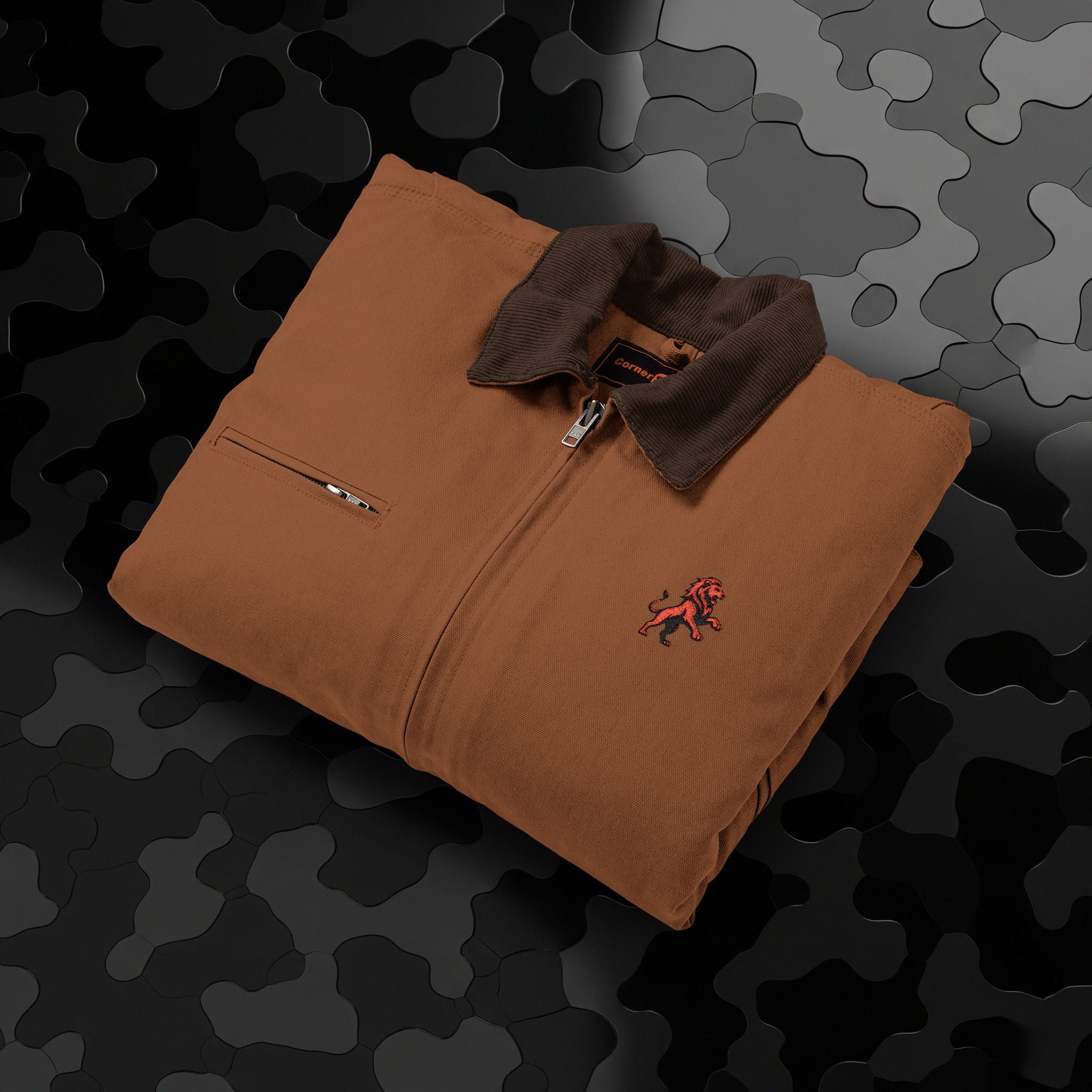 Legio Leo by DZ Royal Embroidered Duck Cloth Work Jacket — Durable Black Canvas Utility Coat