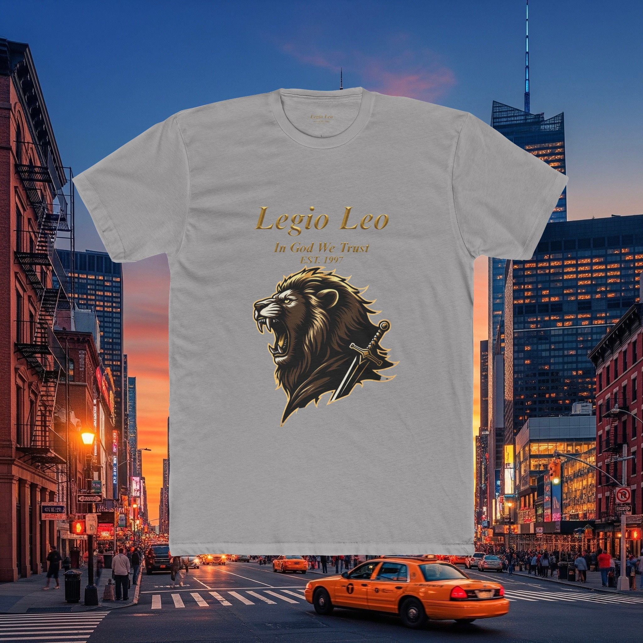 Legio Leo Lion Crest T‑Shirt — "In God We Trust" Vintage Roman Shield Tee