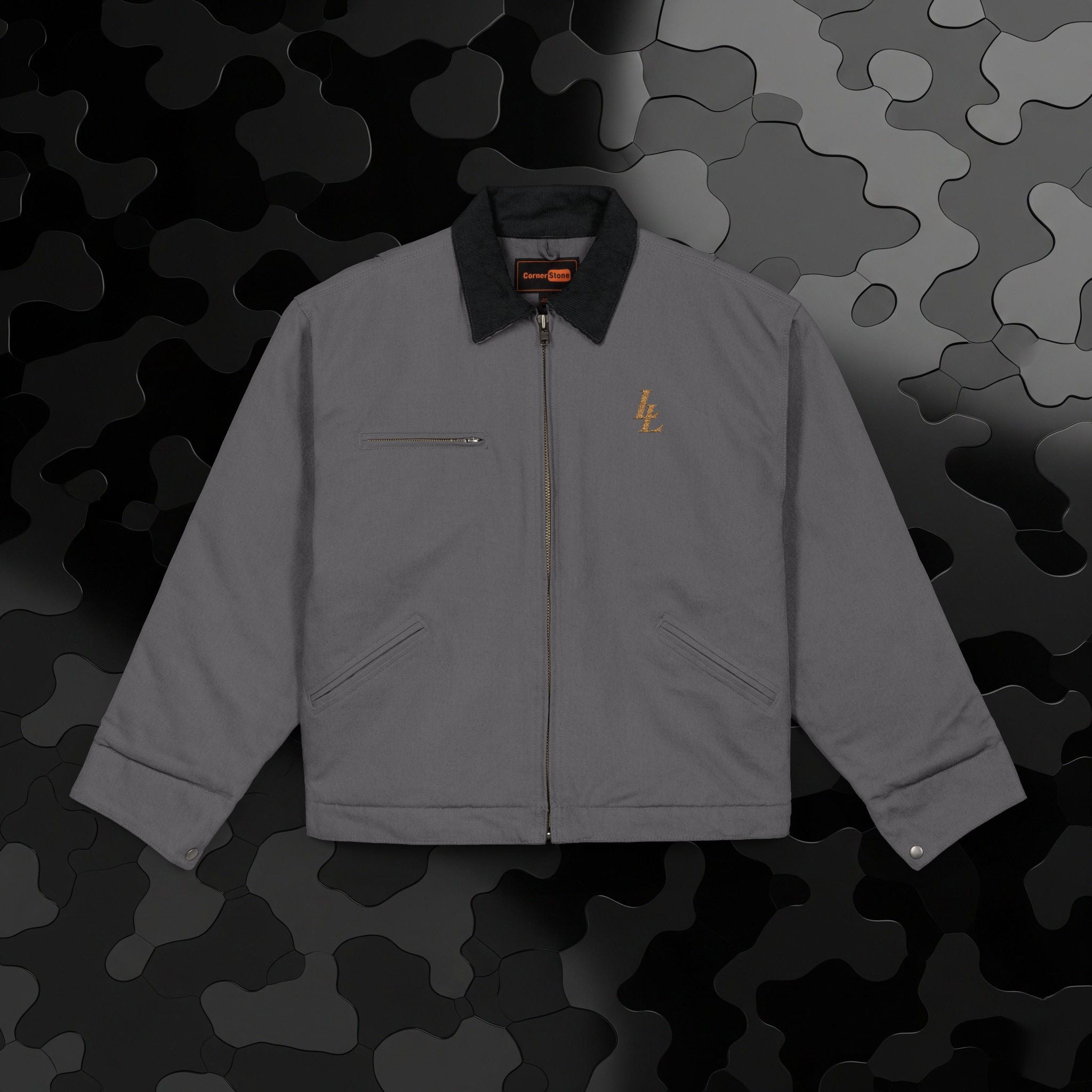 Legio Leo by DZ Royal Embroidered Duck Cloth Work Jacket — Durable Black Canvas Utility Coat