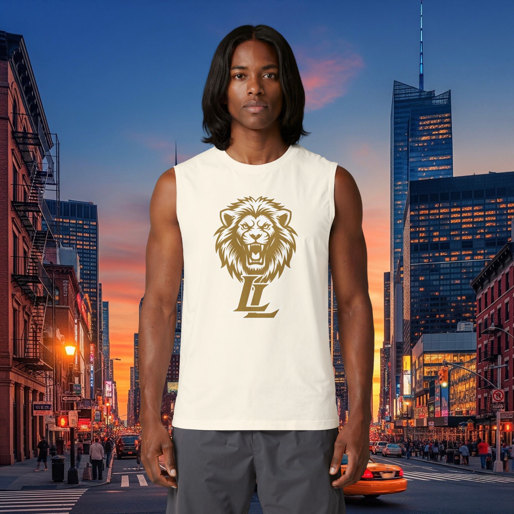 Lion Crest Muscle Tank — "Forge Your Legacy" Athletic Sleeveless Tee