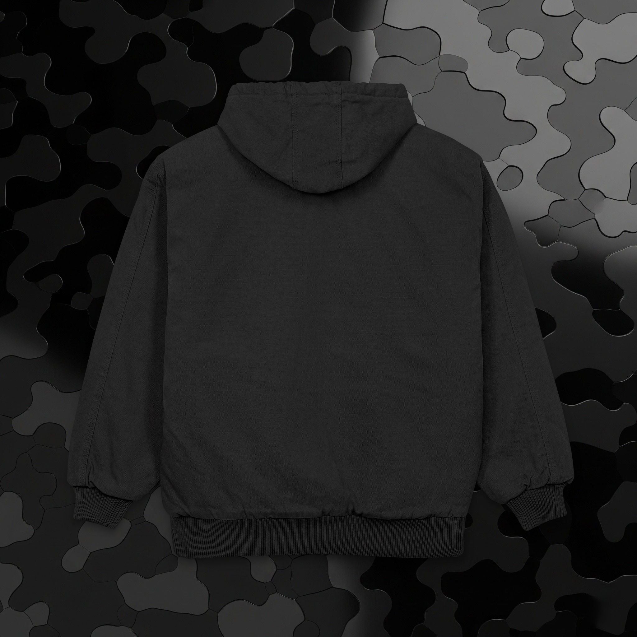 Work Jacket — Embroidered Lion Emblem Hooded Duck Cloth Jacket
