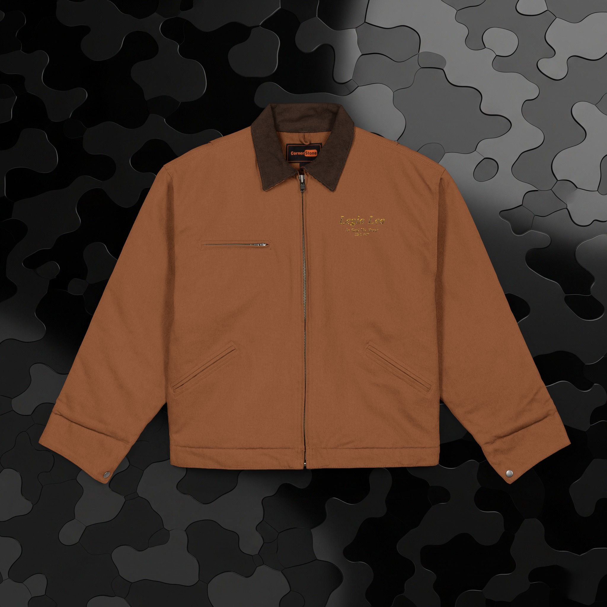 Legio Leo Duck Cloth Work Jacket — Durable Black Canvas Utility Coat | In God We Trust Embroidery