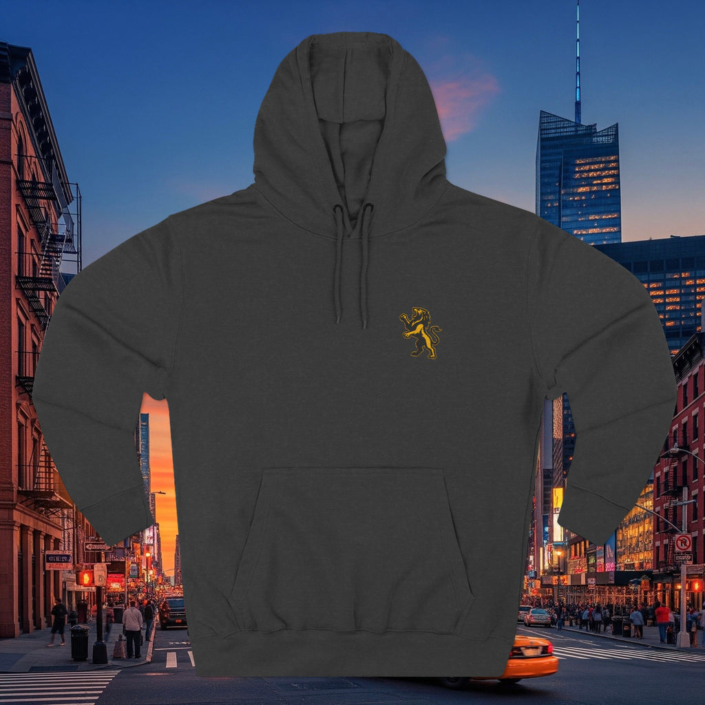 Embroidery Lion Chest Hoodie — Minimal Fleece Pullover