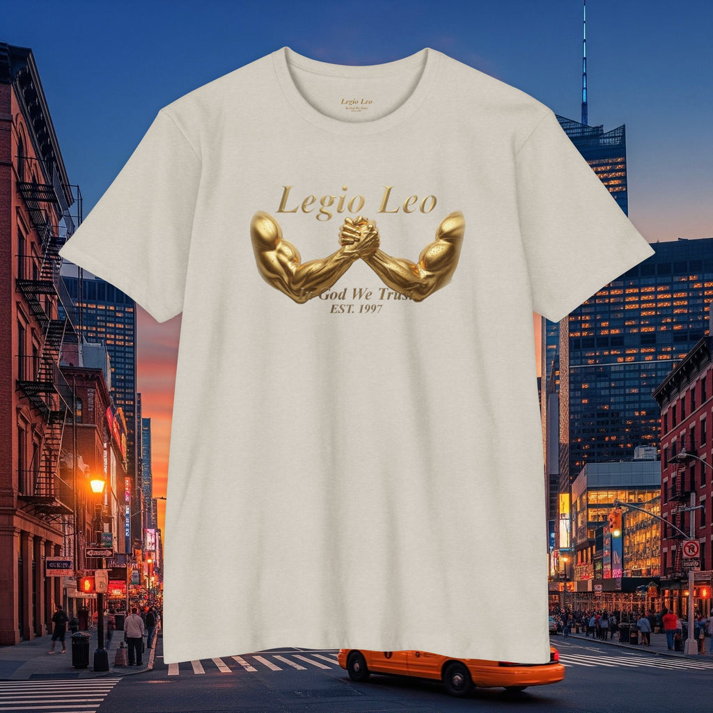 Legio Leo Strength T-Shirt — 'Legio Leo' Gold Arm Wrestling Design