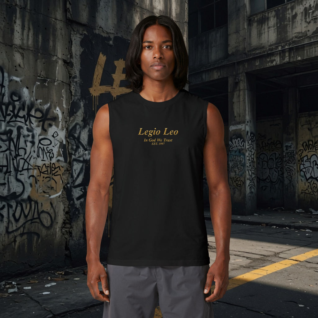 Muscle Tank — "Legio Leo" Minimalist Gold Script Fitness Top