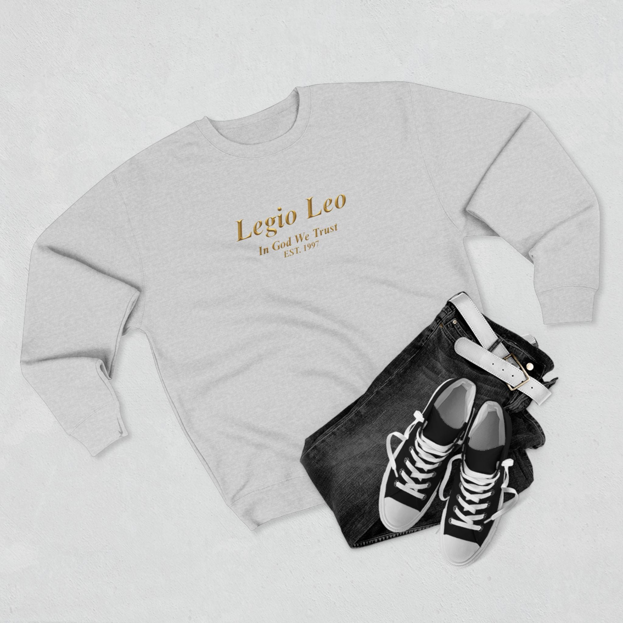 Legio Leo Crewneck Sweatshirt — 'In God We Trust' Minimalist Logo Sweatshirt