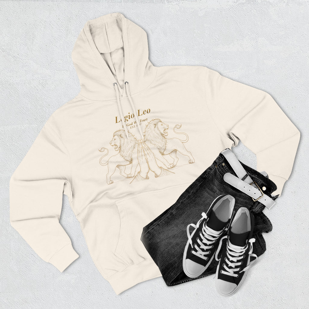 Legio Leo Fleece Hoodie – Minimal Gold Script Pullover Guardian Design