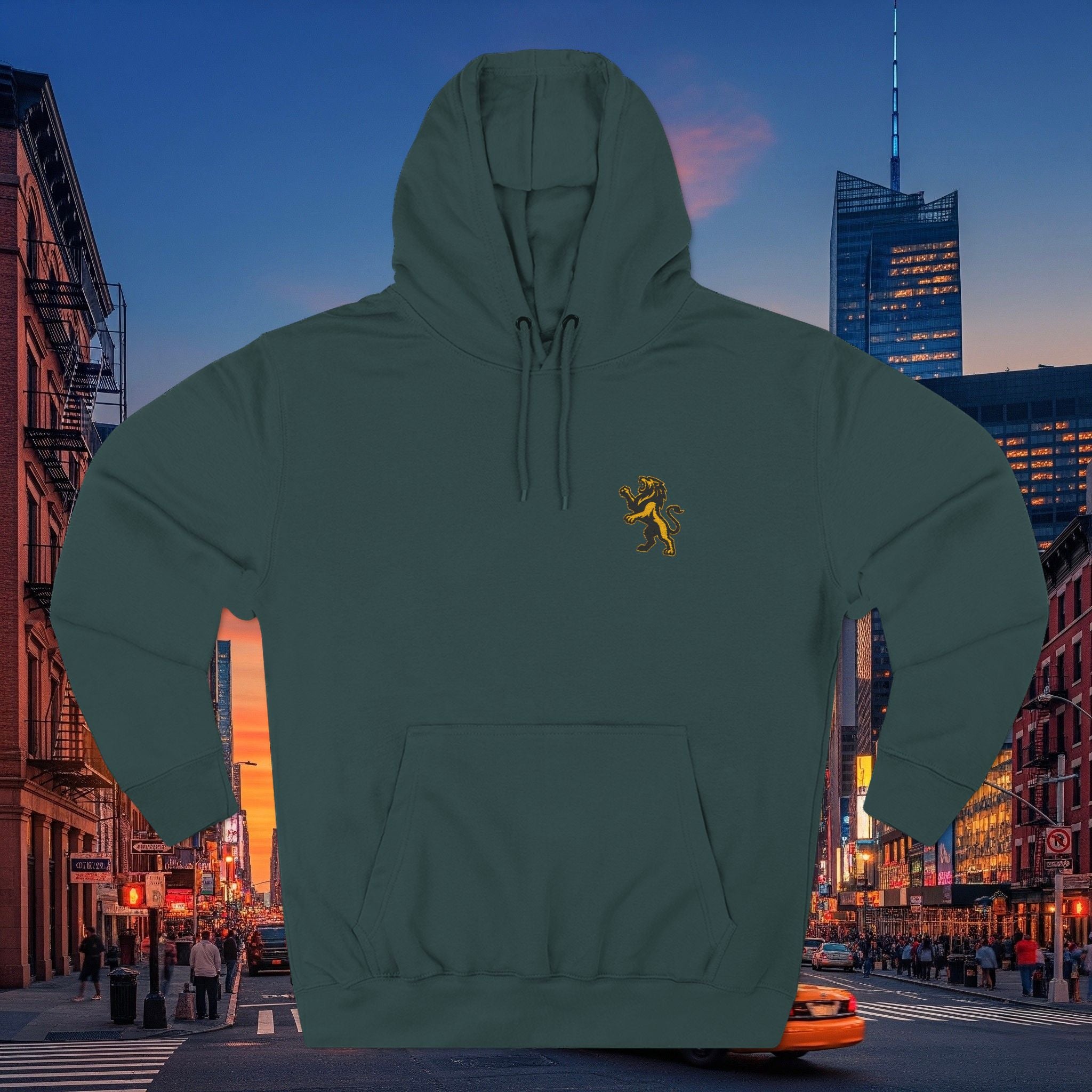 Embroidery Lion Chest Hoodie — Minimal Fleece Pullover