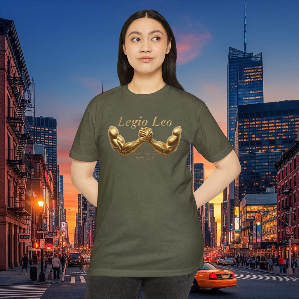 Legio Leo Strength T-Shirt — 'Legio Leo' Gold Arm Wrestling Design