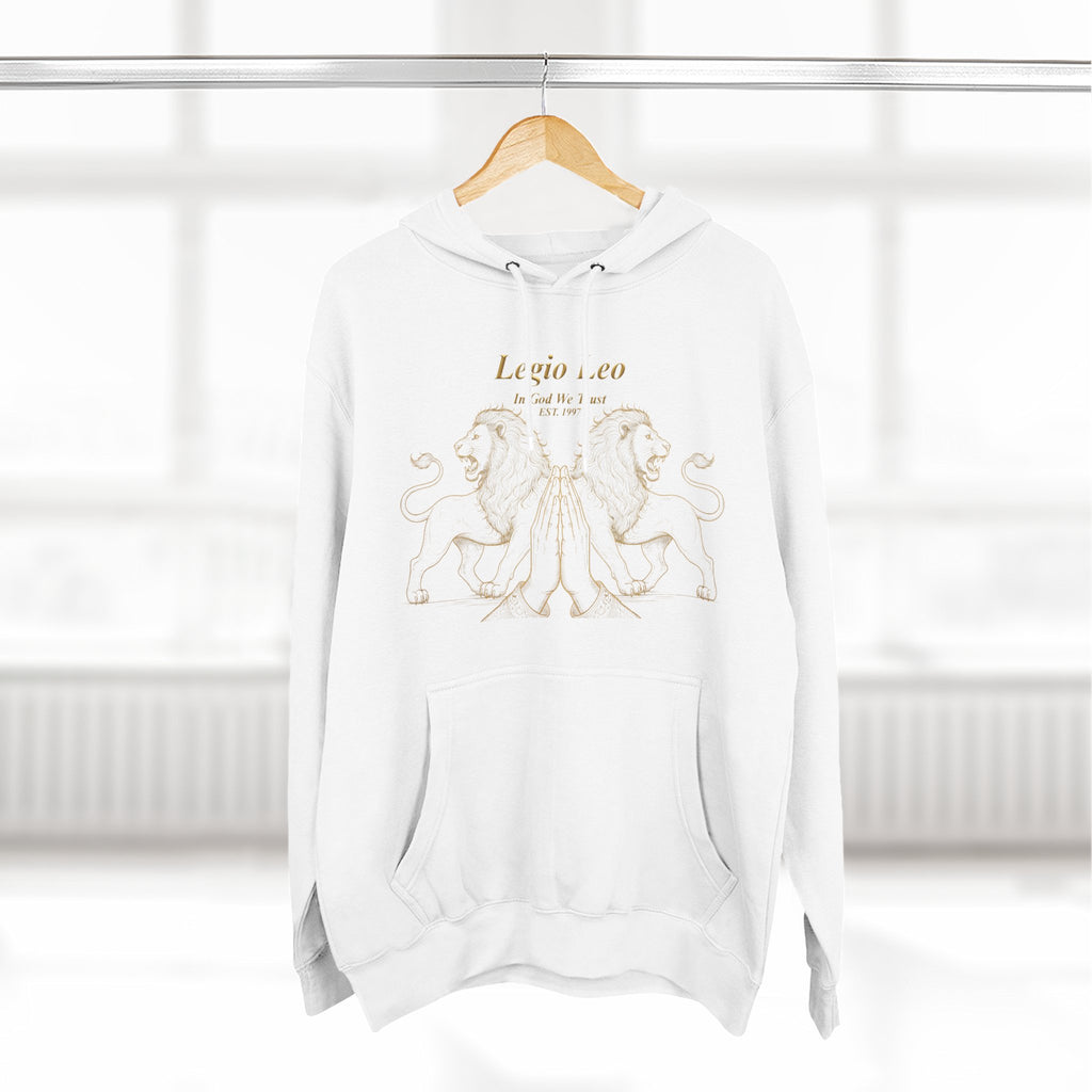 Legio Leo Fleece Hoodie – Minimal Gold Script Pullover Guardian Design