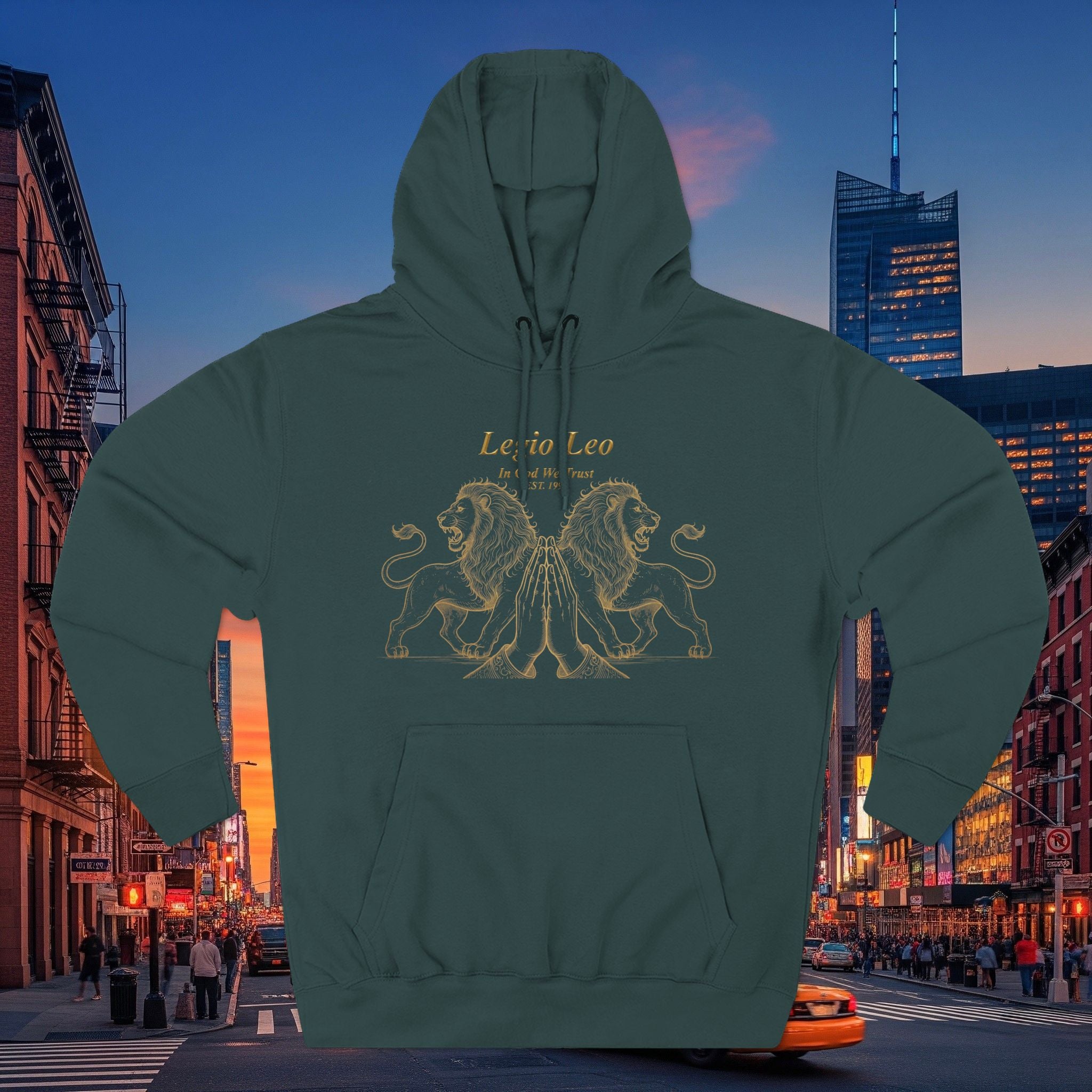 Legio Leo Fleece Hoodie – Minimal Gold Script Pullover Guardian Design