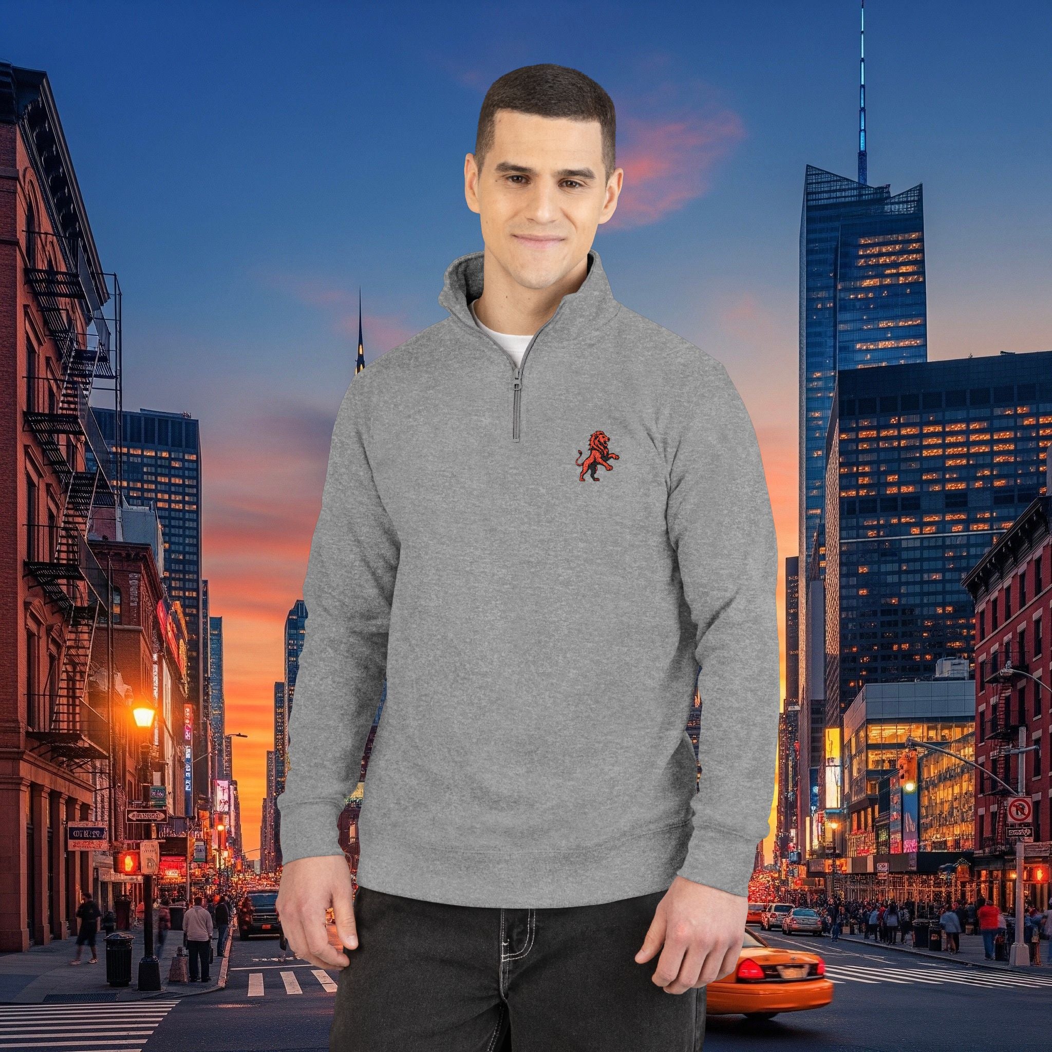 Classic Legio Leo by DZ Royal Embroidered Lion & 97 Fleece Pullover - Cozy Zip-Neck Sweatshirt