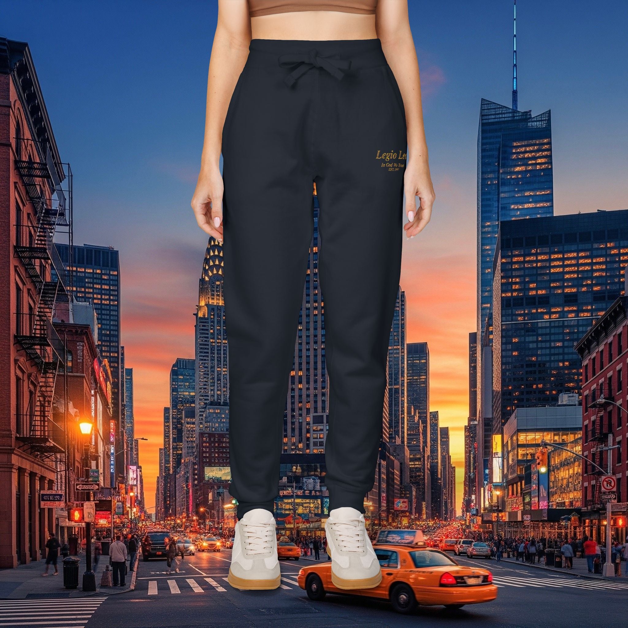 Legio Leo Sweatpants — In God We Trust Embroidery Design Cozy Fleece Joggers