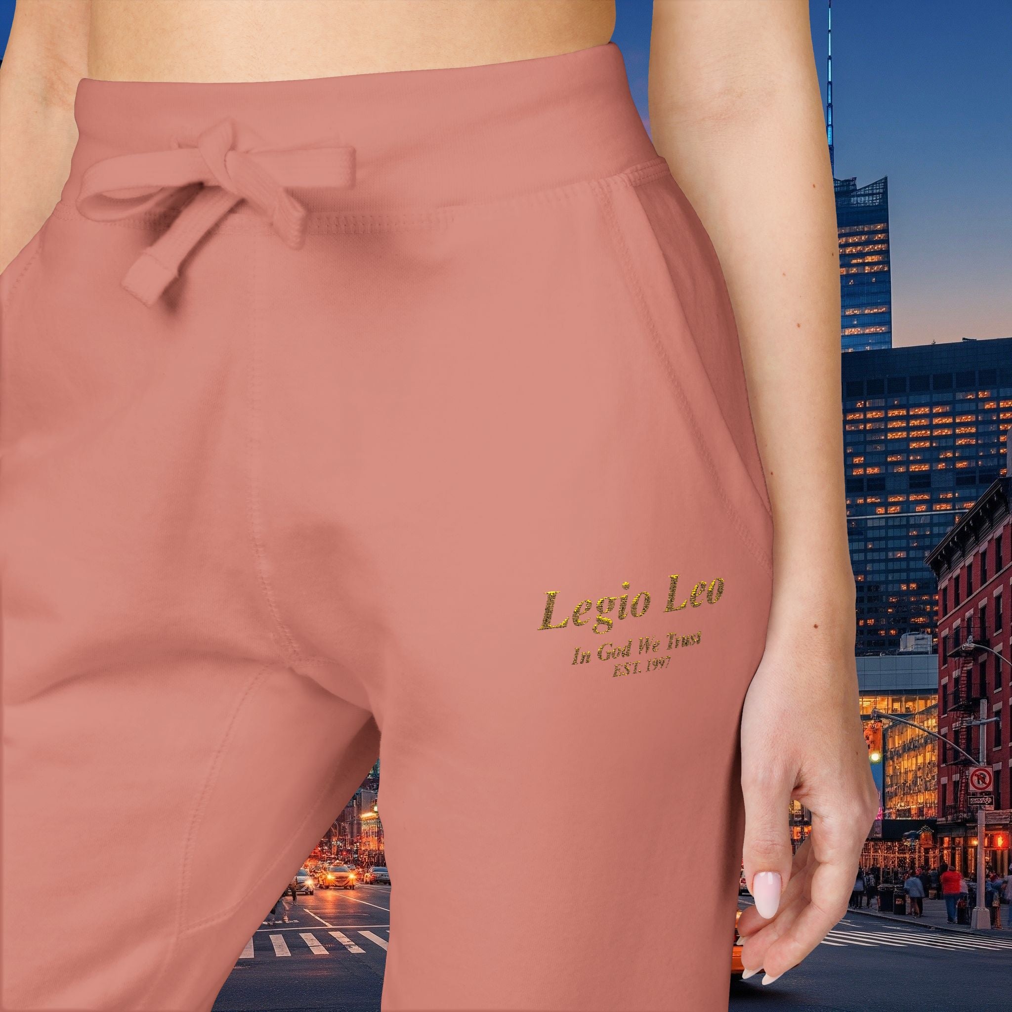 Legio Leo Sweatpants — In God We Trust Embroidery Design Cozy Fleece Joggers