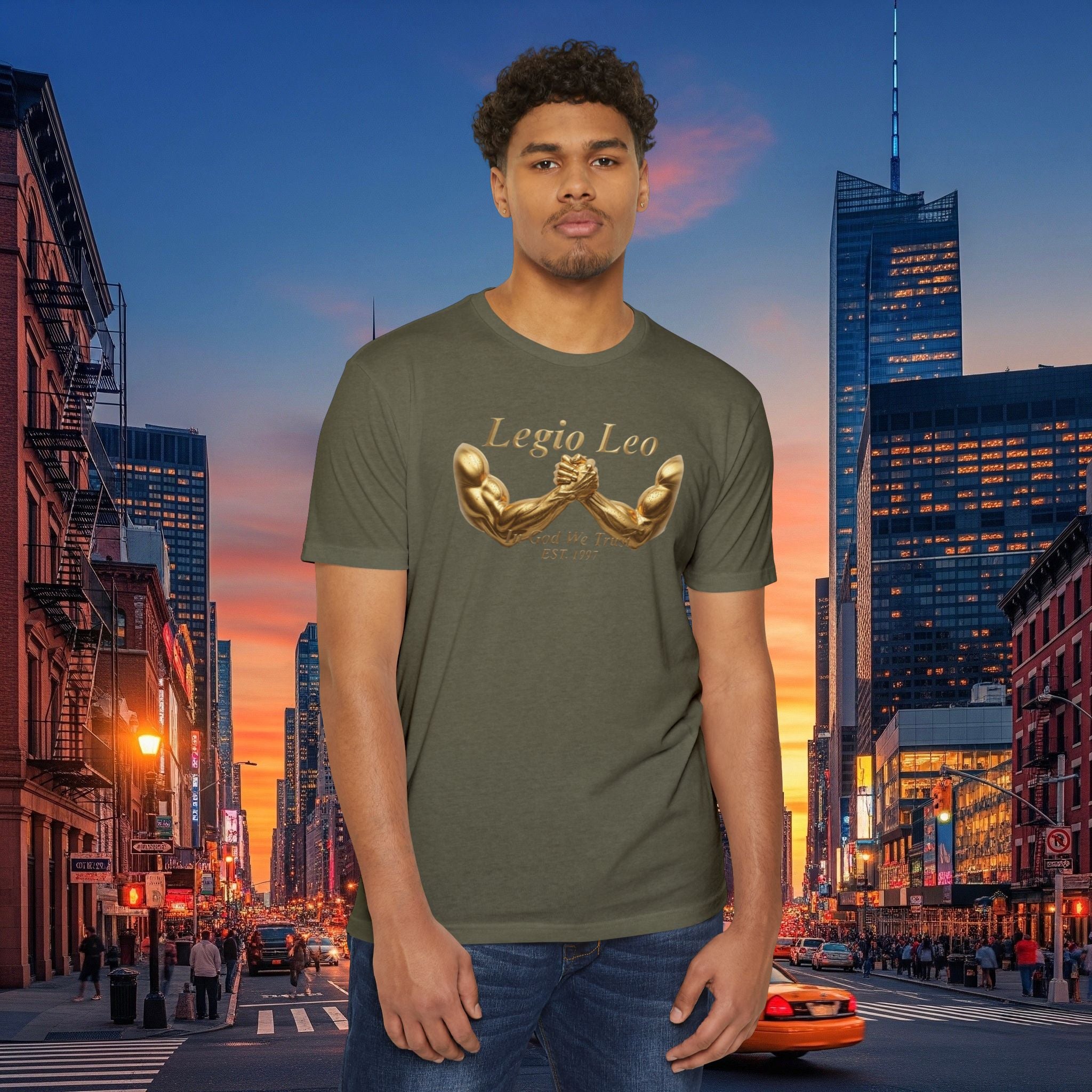 Legio Leo Strength T-Shirt — 'Legio Leo' Gold Arm Wrestling Design