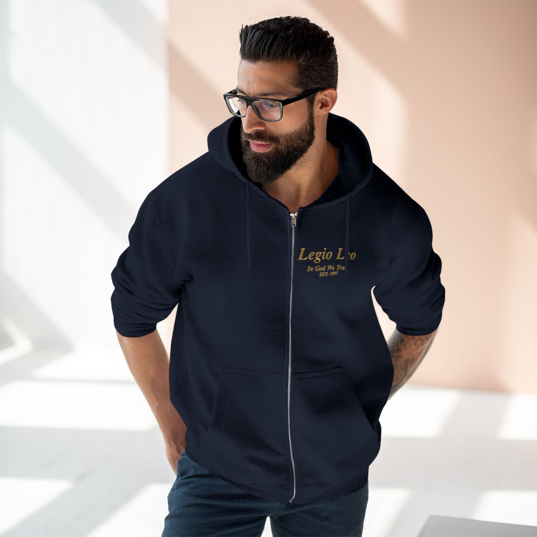 Zip Hoodie — "Legio Leo" Classic Small Chest Logo Zip-Up