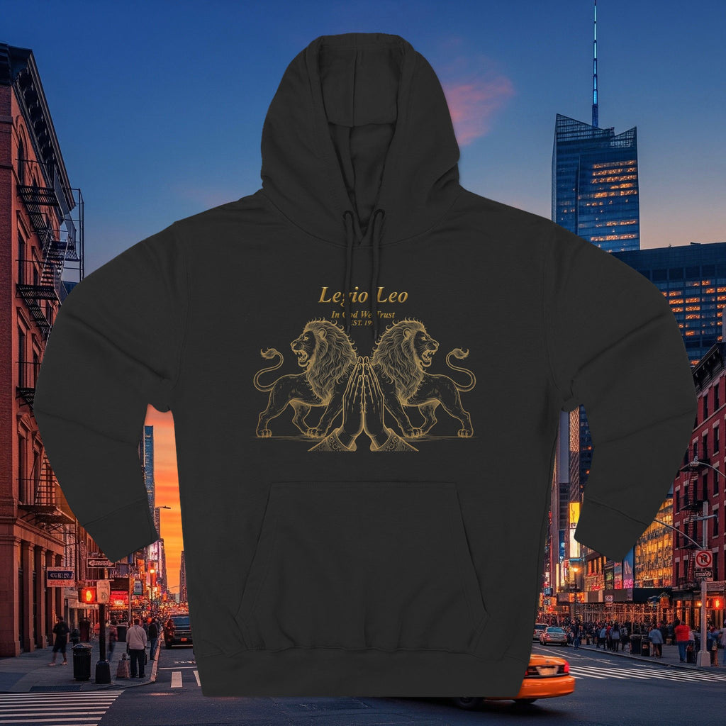 Legio Leo Fleece Hoodie – Minimal Gold Script Pullover Guardian Design